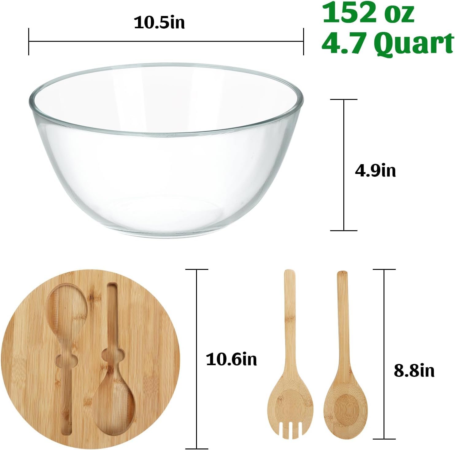 OEM 4.7 Qt Glass Mixing Bowl with Lid Built-in Utensils Versatile Trifle Salad Serving Bowl for Preparing Storing Decoration Large Halloween Candy Factory