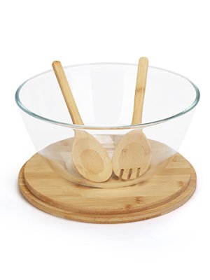 OEM 4.7 Qt Glass Mixing Bowl with Lid Built-in Utensils Versatile Trifle Salad Serving Bowl for Preparing Storing Decoration Large Halloween Candy Factory