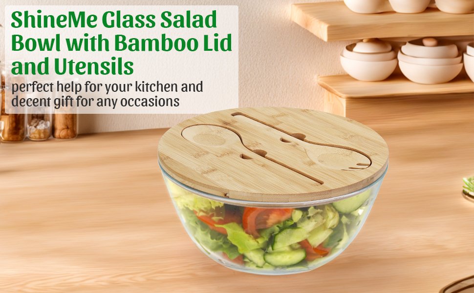 OEM 4.7 Qt Glass Mixing Bowl with Lid Built-in Utensils Versatile Trifle Salad Serving Bowl for Preparing Storing Decoration Large Halloween Candy Factory