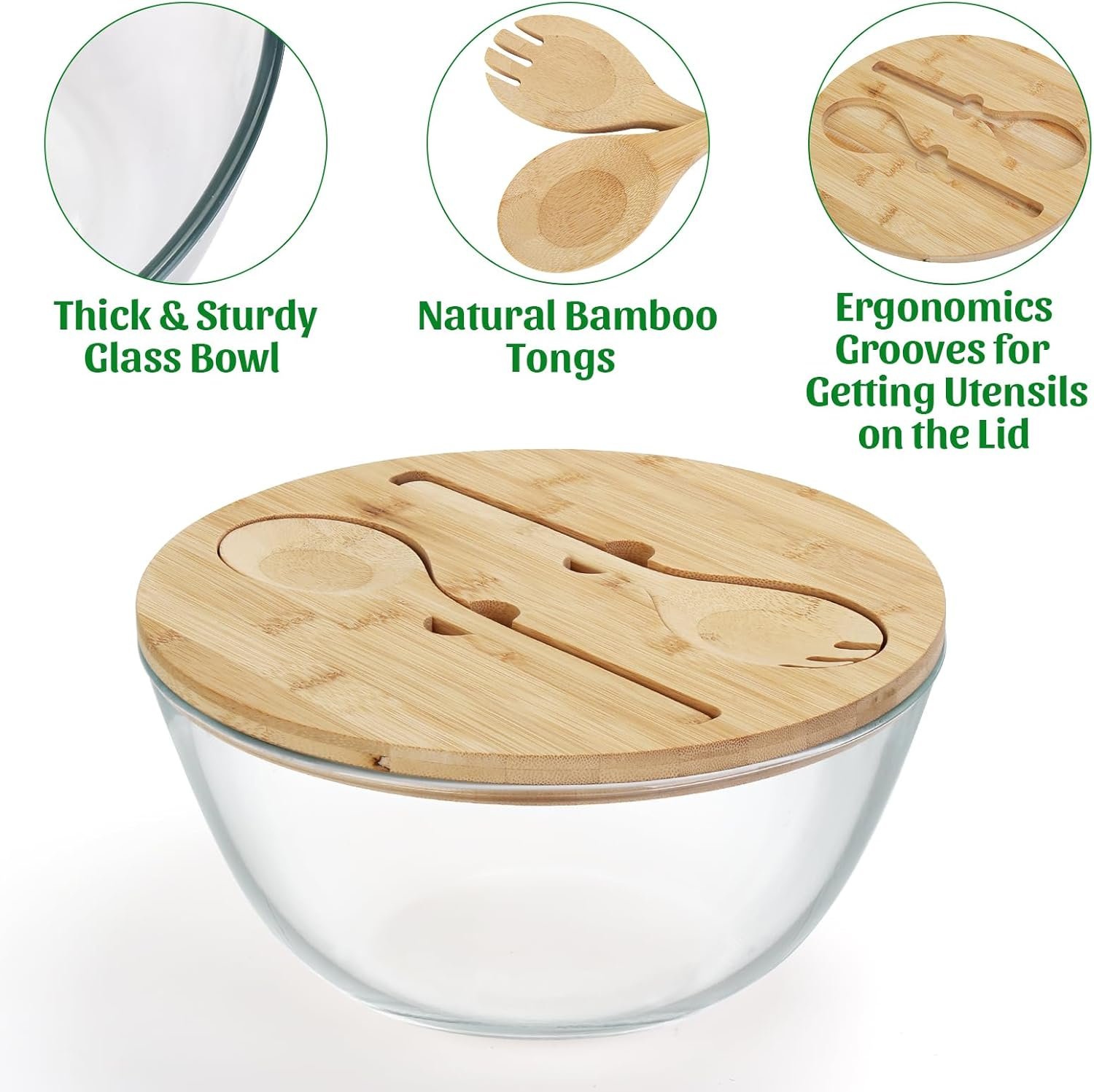 OEM 4.7 Qt Glass Mixing Bowl with Lid Built-in Utensils Versatile Trifle Salad Serving Bowl for Preparing Storing Decoration Large Halloween Candy Factory