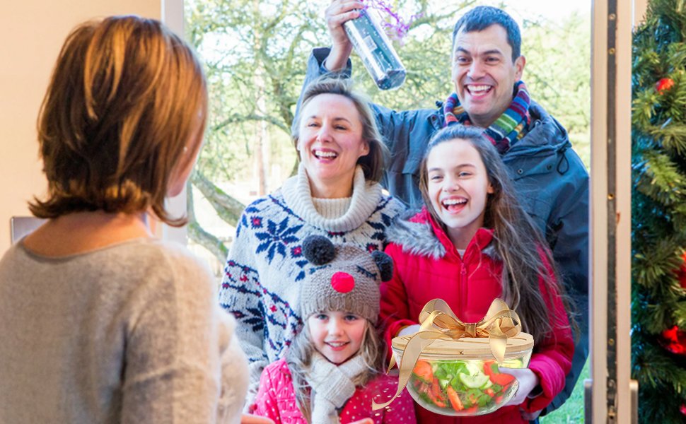 OEM 4.7 Qt Glass Mixing Bowl with Lid Built-in Utensils Versatile Trifle Salad Serving Bowl for Preparing Storing Decoration Large Halloween Candy Factory