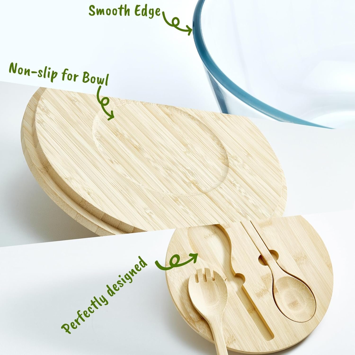 OEM 10.7 Inch 4.7 Quart Thick Glass Salad Bowl with Lid Bamboo Utensils Microwave Safe Mixing Serving Trifle Fruit Bowl for Pasta Salad Factory