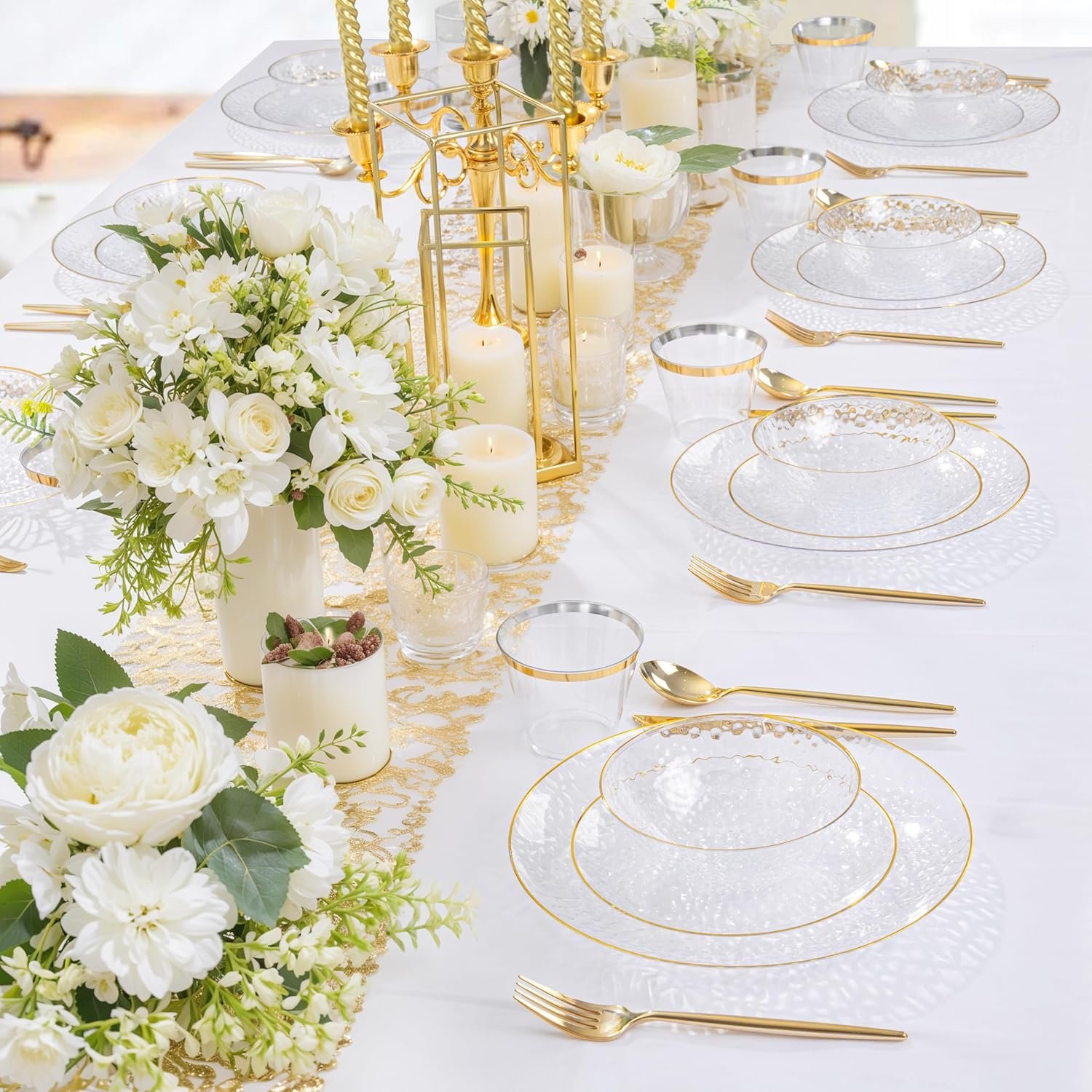 Wholesale 30 Pack 12 Ounce Clear Plastic Hammered Gold Rimmed Heavy Duty Disposable Serving Bowls for Wedding Party Factory