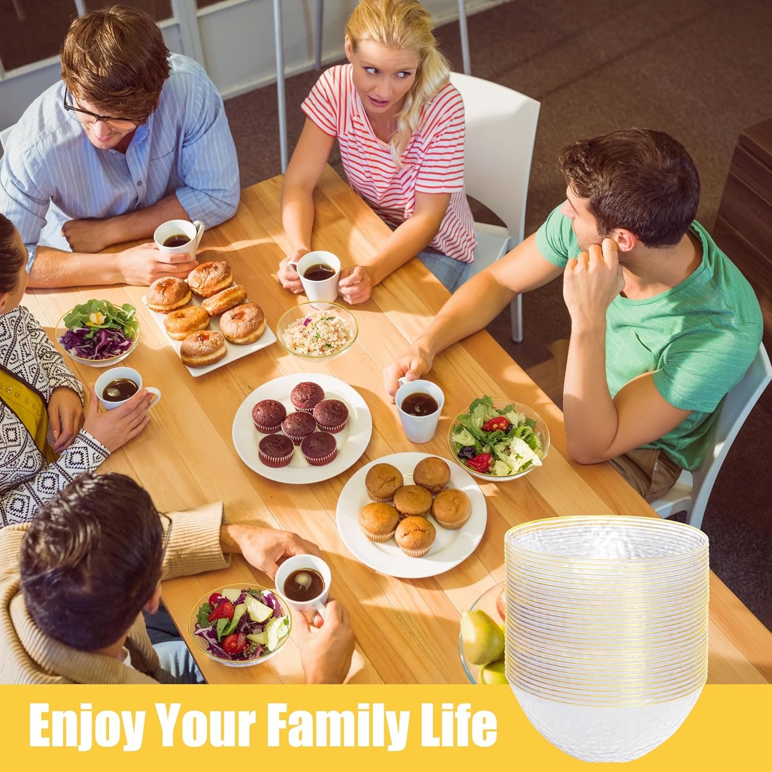 Wholesale 30 Pack 12 Ounce Clear Plastic Hammered Gold Rimmed Heavy Duty Disposable Serving Bowls for Wedding Party Factory