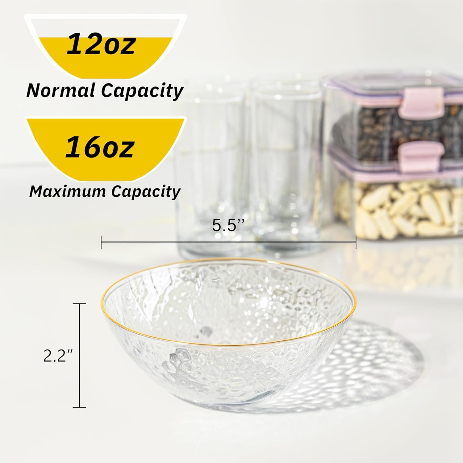 Wholesale 30 Pack 12 Ounce Clear Plastic Hammered Gold Rimmed Heavy Duty Disposable Serving Bowls for Wedding Party Factory