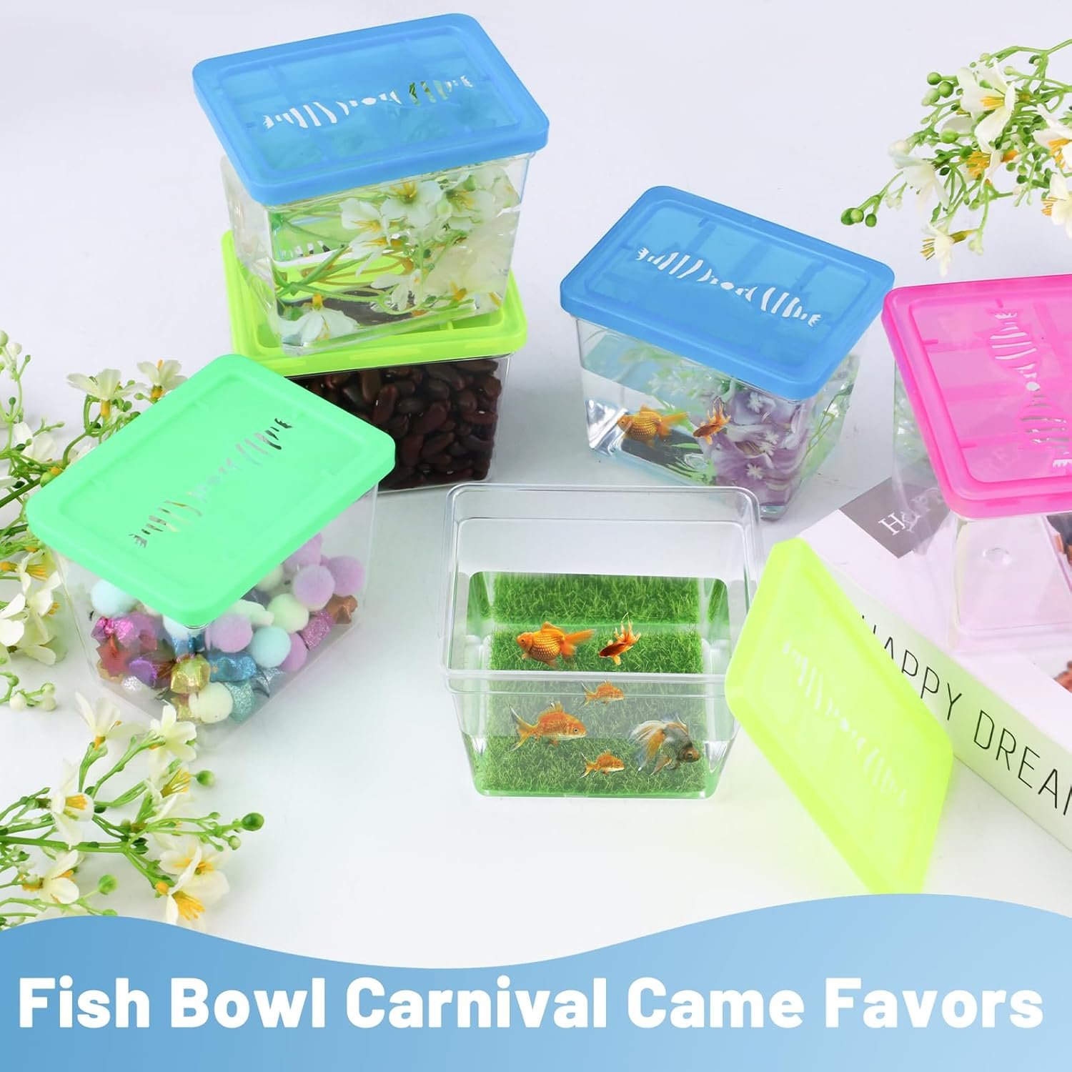 Wholesale 25 Pack 12 Oz Small Rectangle Plastic Fish Bowls with Lids Goldfish Tank Candy Dish Tarantula Enclosure Snake Breeding Case Mini Pet Box Factory