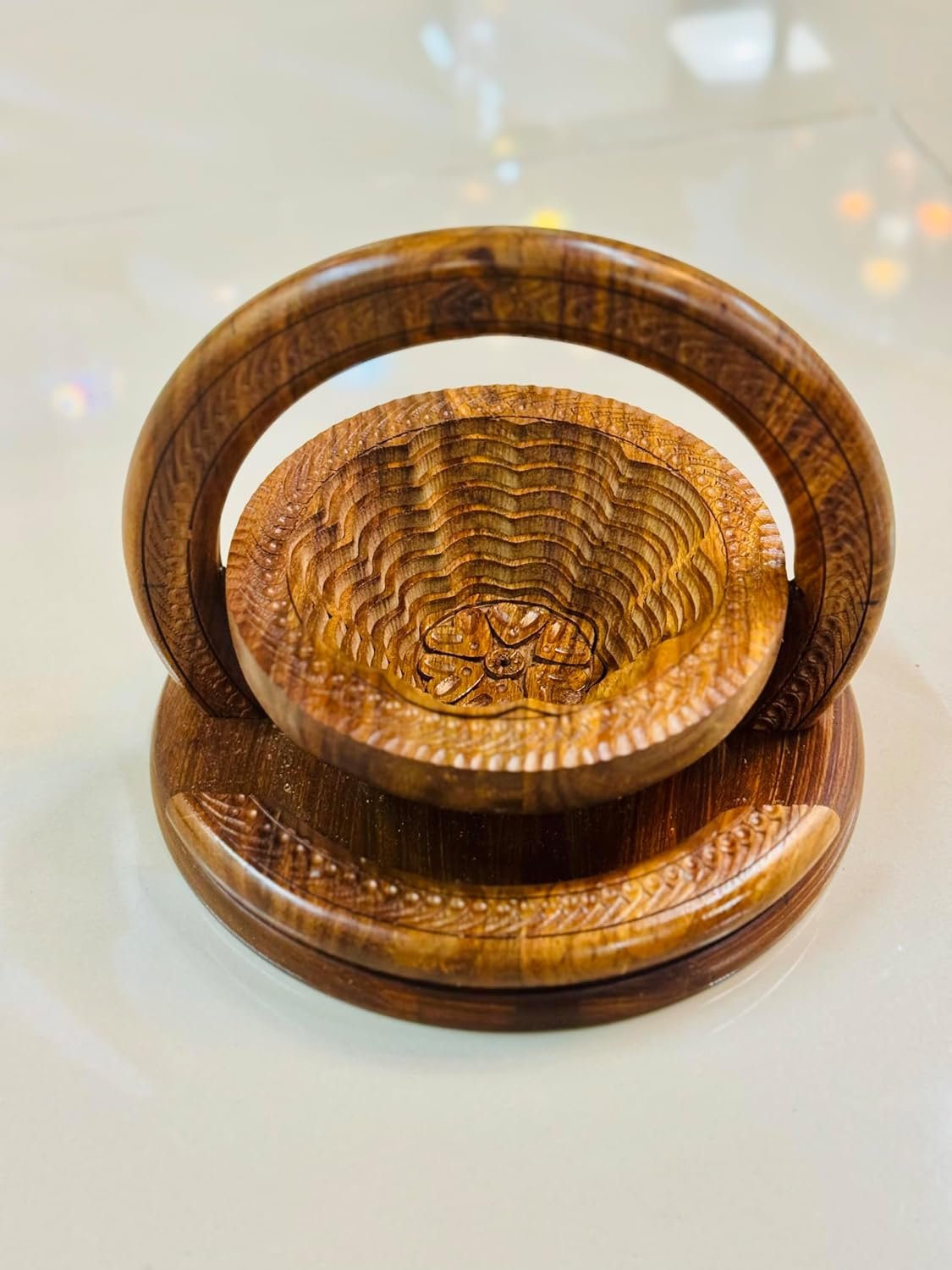 OEM Handmade 8-Inch Collapsible Rosewood Basket with Single Flower Bowl Design Fruit Bread Bowl Trivet Folds Flat for Storage Unique Centerpiece Gift Factory