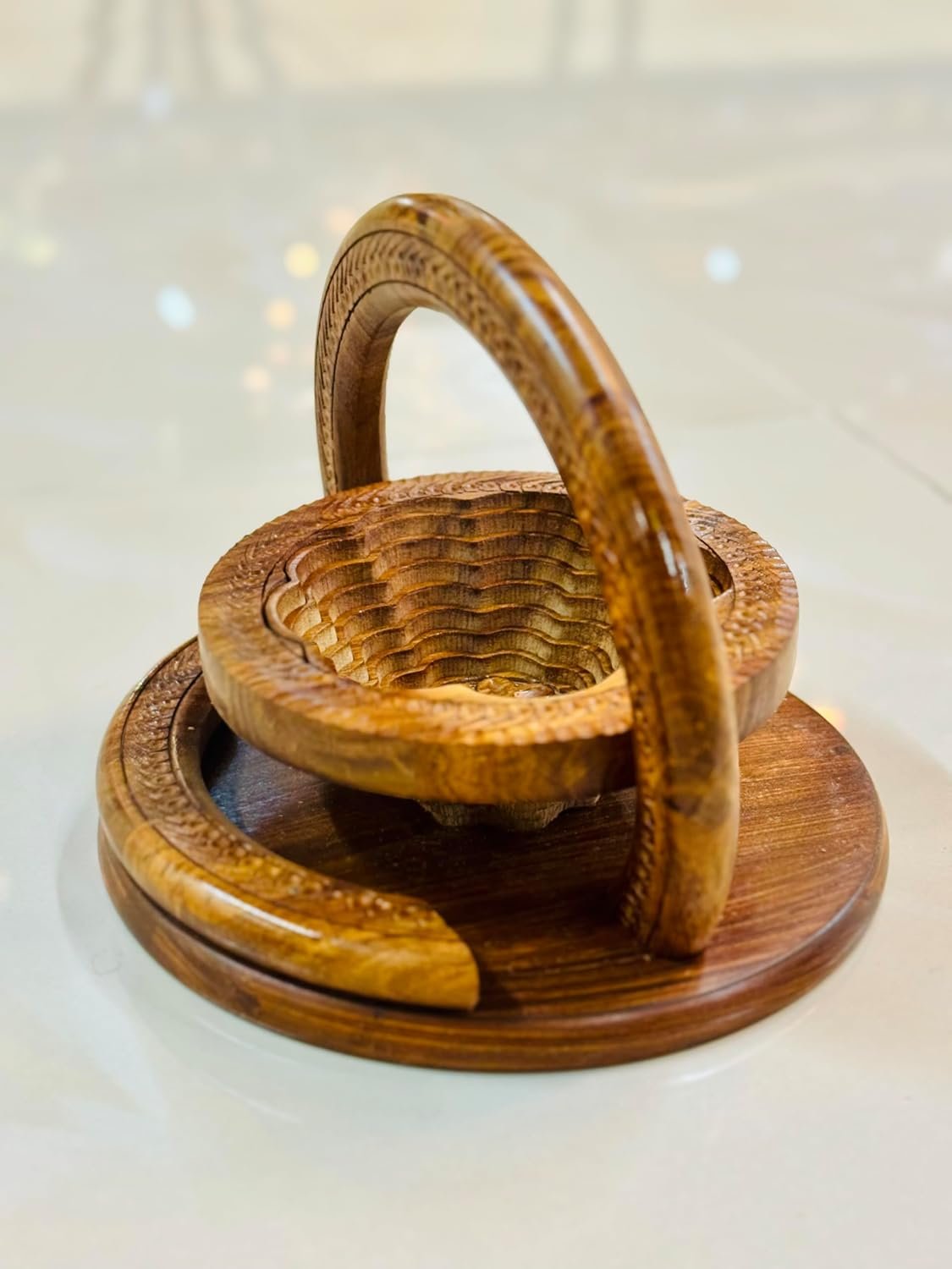 OEM Handmade 8-Inch Collapsible Rosewood Basket with Single Flower Bowl Design Fruit Bread Bowl Trivet Folds Flat for Storage Unique Centerpiece Gift Factory