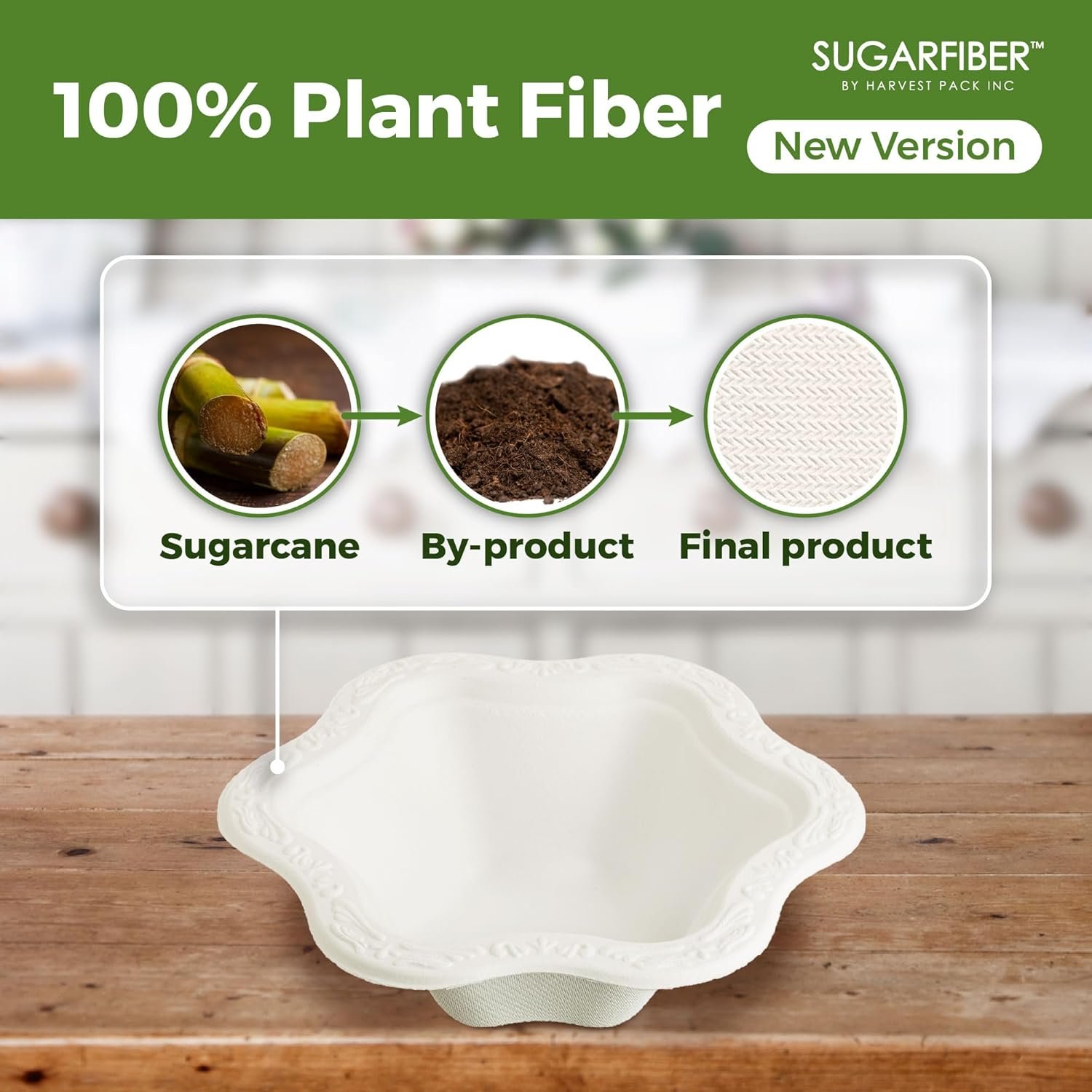 Wholesale 50 Count 12oz Compostable Floral White Paper Bowls Eco-Friendly Plastic-Free Elegant Natural Sugarcane Disposable Bagasse Bowls for Ice Cream Dessert Factory