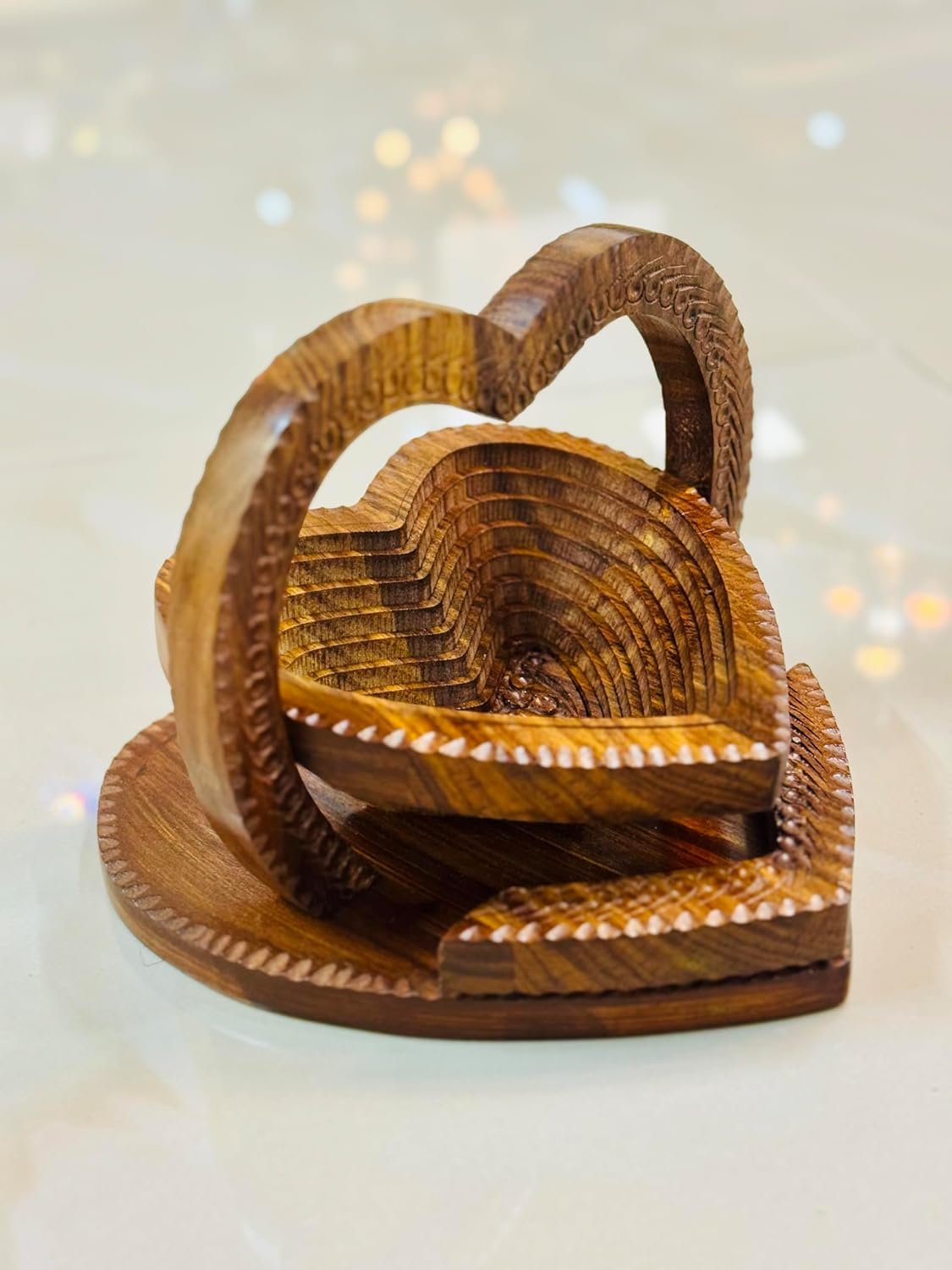OEM Handmade 8-Inch Collapsible Rosewood Basket with Single Heart Design, Fruit Bowl Trivet and Bread Holder, Folds Flat for Storage, Unique Centerpiece Gift Factory
