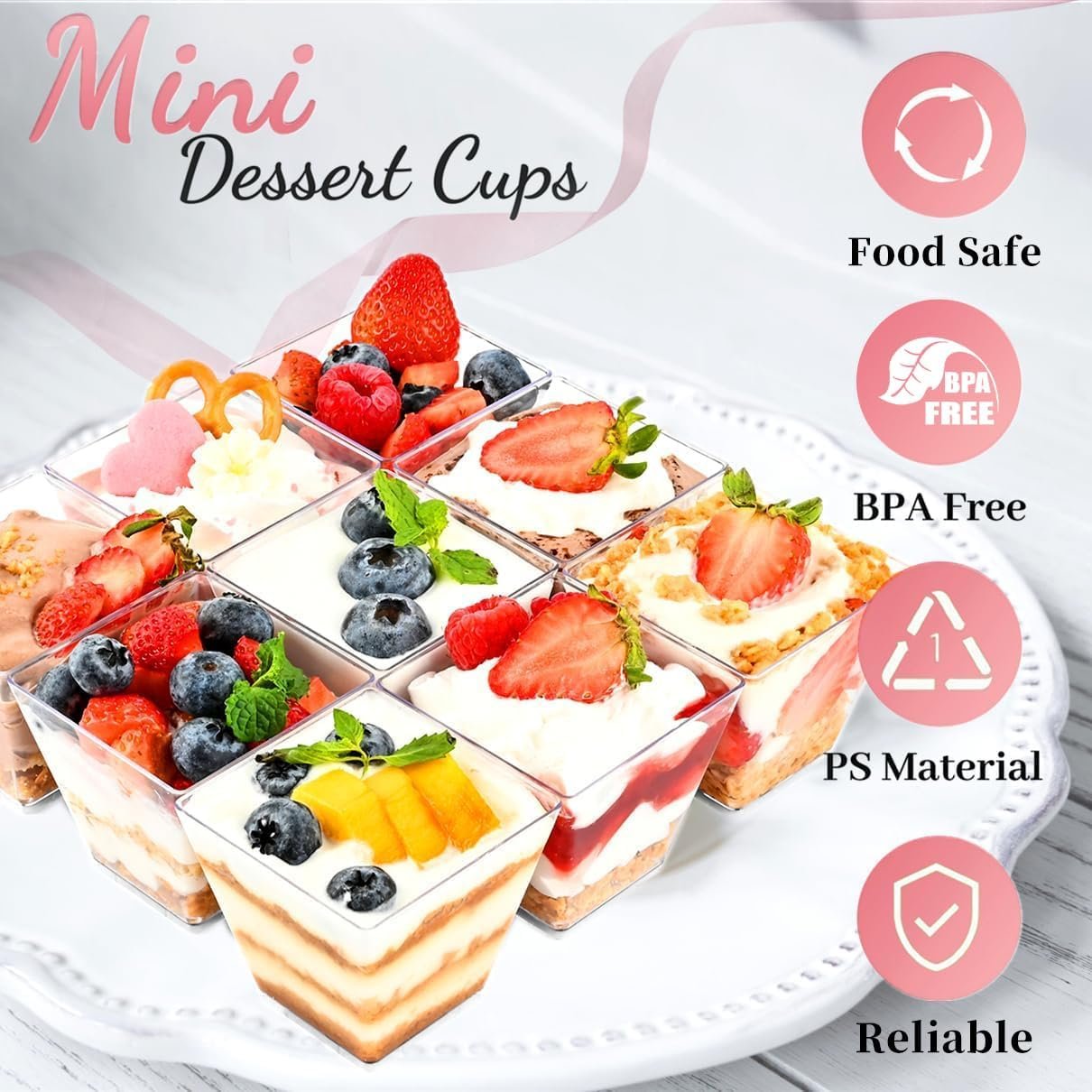 Wholesale 50 Pack 3.5 oz Plastic Dessert Cups with Spoons Irregular Square Mini Bowls for Party Trifle Yogurt Parfait Pudding Appetizers Factory