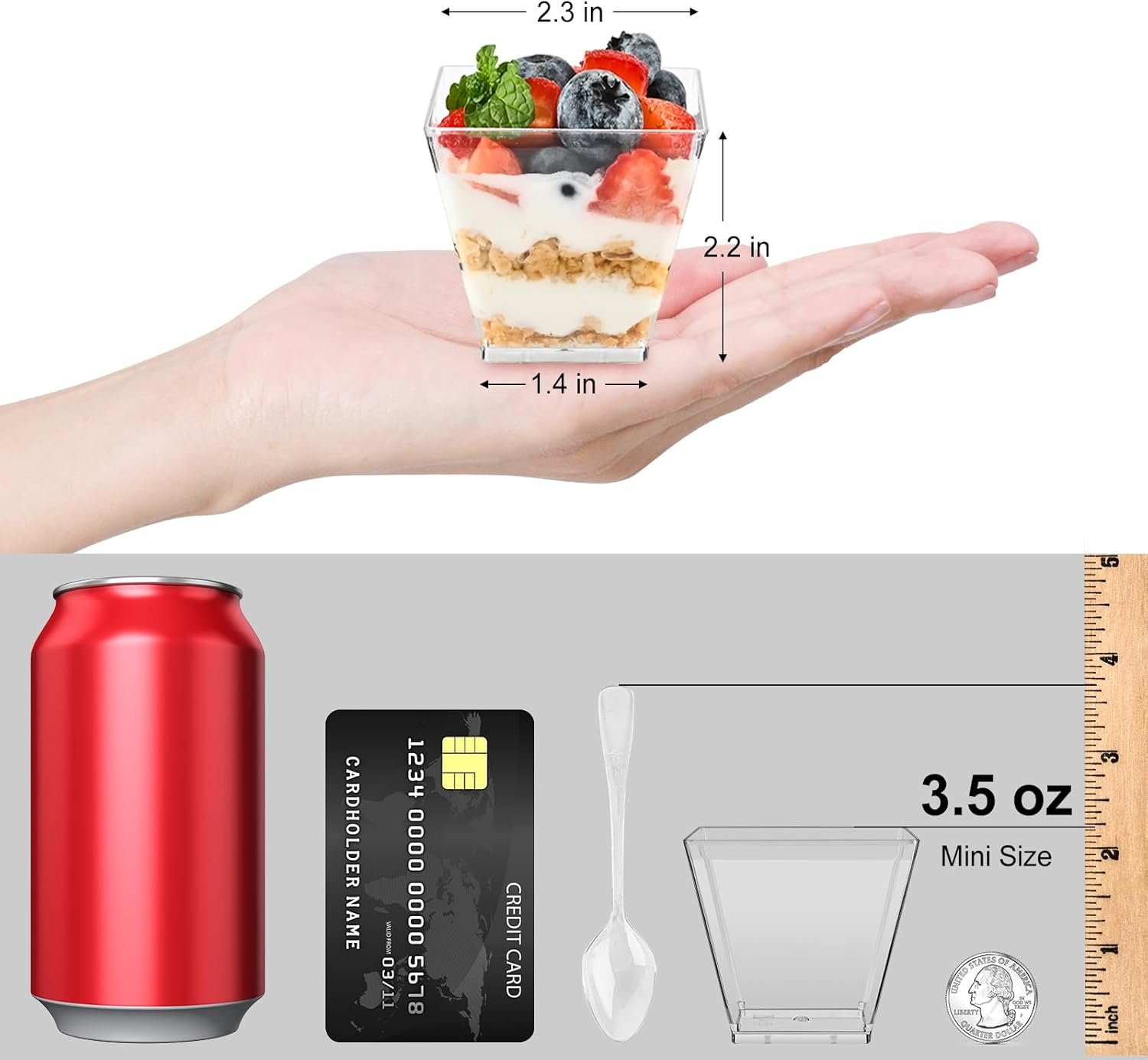 Wholesale 50 Pack 3.5 oz Plastic Dessert Cups with Spoons Irregular Square Mini Bowls for Party Trifle Yogurt Parfait Pudding Appetizers Factory