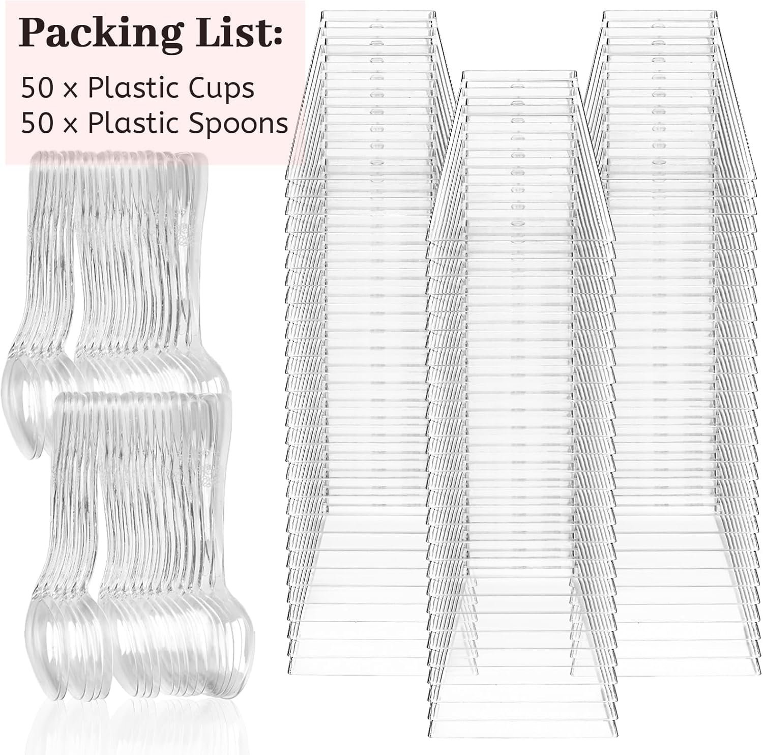 Wholesale 50 Pack 3.5 oz Plastic Dessert Cups with Spoons Irregular Square Mini Bowls for Party Trifle Yogurt Parfait Pudding Appetizers Factory