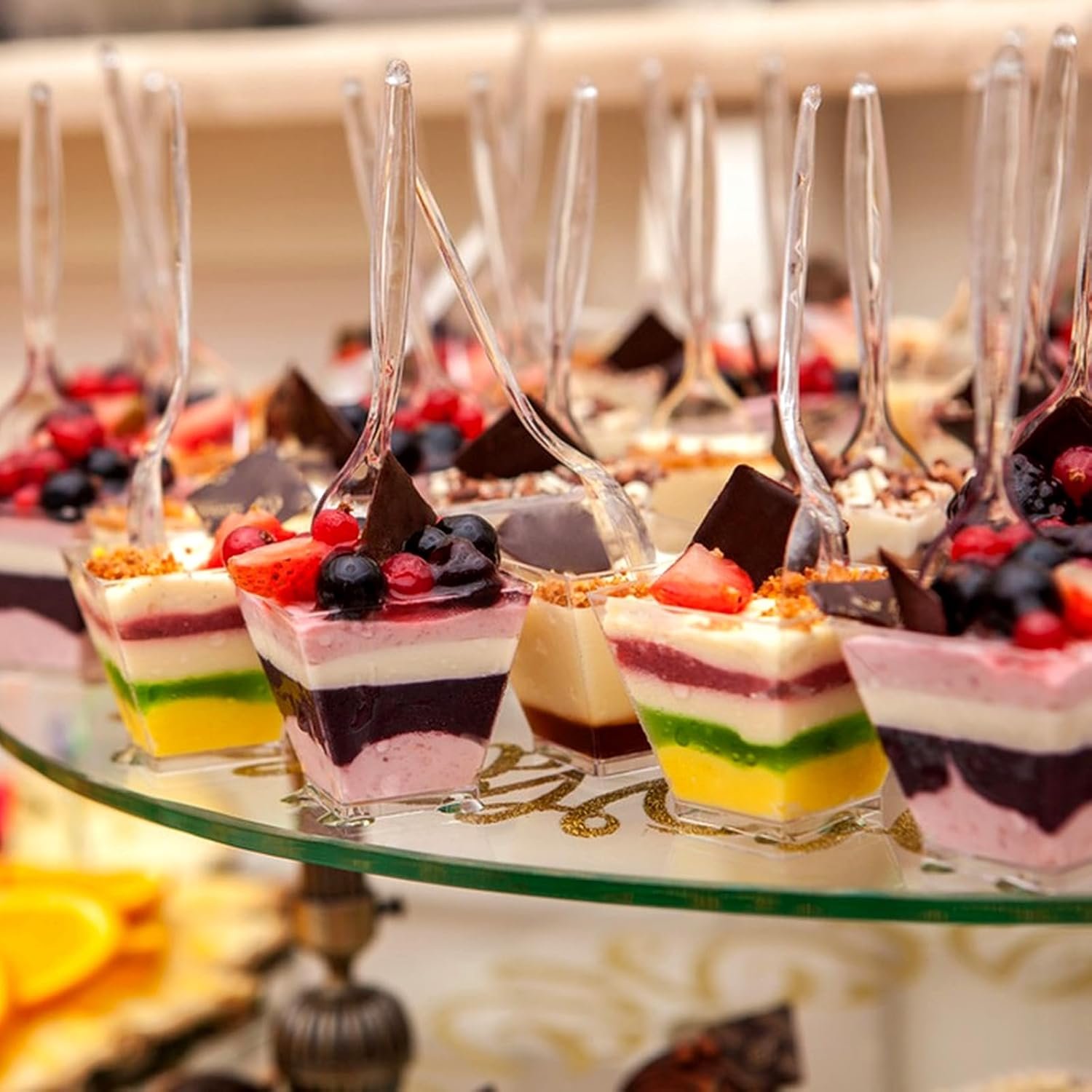 Wholesale 50 Pack 3.5 oz Plastic Dessert Cups with Spoons Irregular Square Mini Bowls for Party Trifle Yogurt Parfait Pudding Appetizers Factory