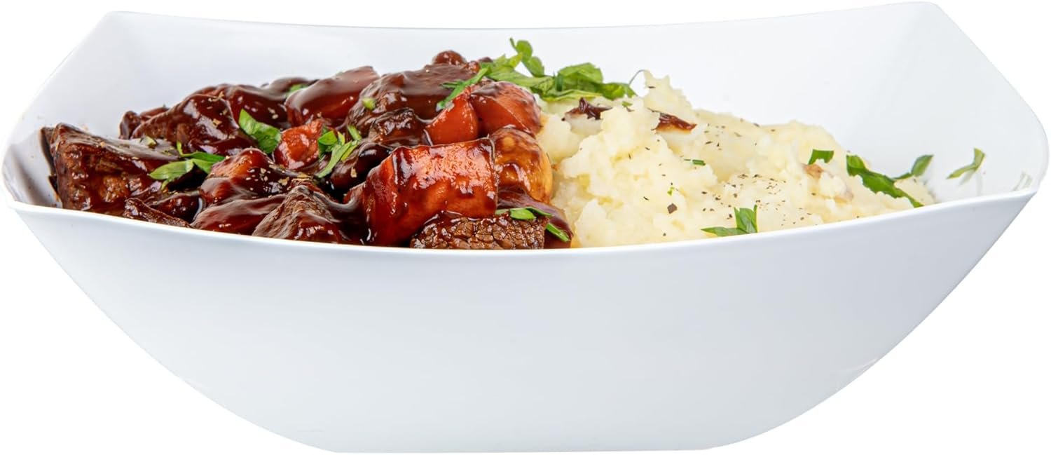 Wholesale 64 Ounce Square Disposable Plastic Salad Bowls Durable Heavy-Duty White for Warm and Cold Foods Factory