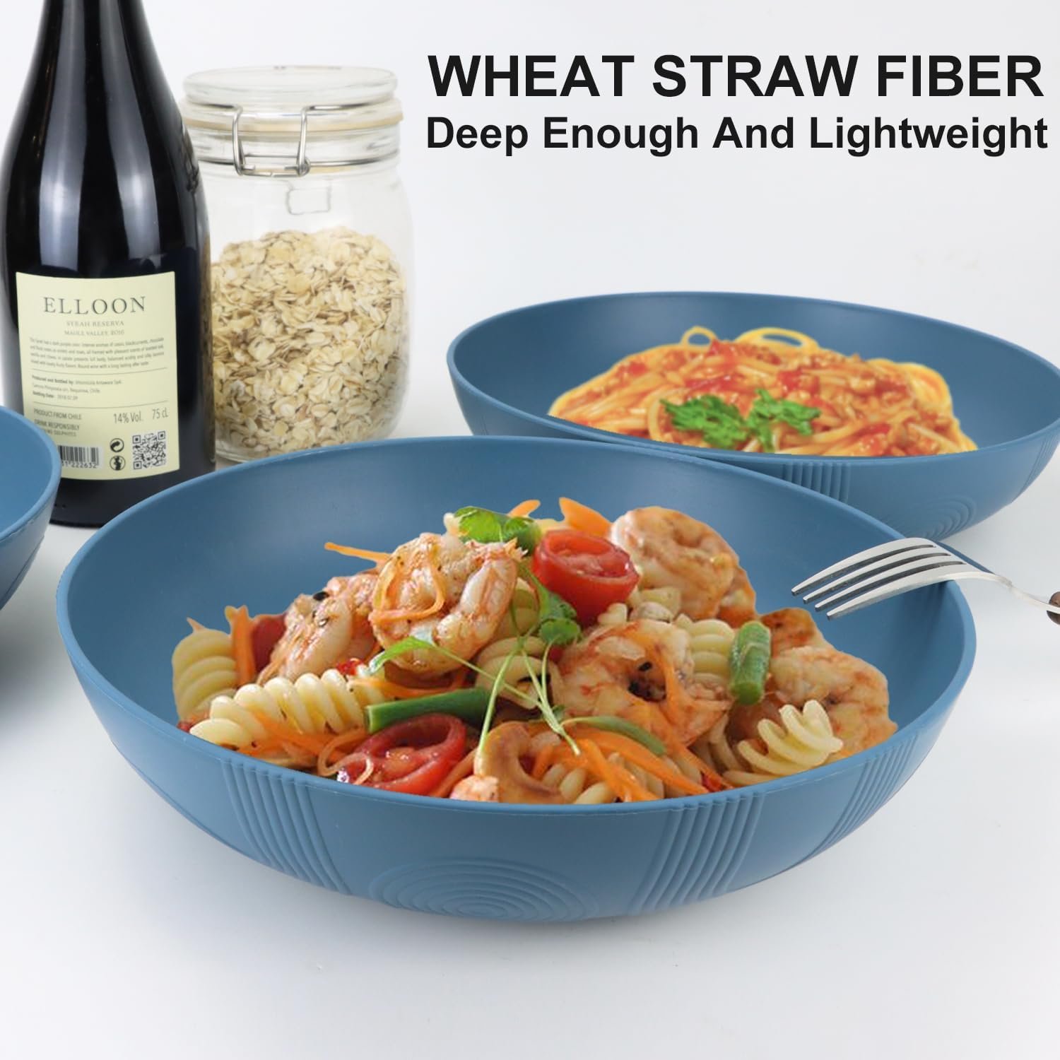 Wholesale 10-Inch Large Pasta Bowls Set of 6-65oz Wheat Straw Reusable Plastic Bowls for Pasta Salad Soup Unbreakable Lightweight Dishwasher Safe BPA-Free Factory