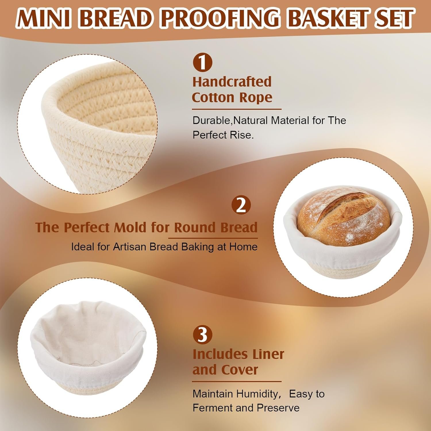Wholesale 6-Pack 5.5-Inch Mini Banneton Proofing Baskets Natural Cotton Rope with Cloth Liners 6 Colors Sourdough Baking Kit Factory Wholesale 6-Pack 5.5-Inch Mini Banneton Proofing Baskets Natural Cotton Rope with Cloth Liners 6 Colors Sourdough Baking Kit Factory