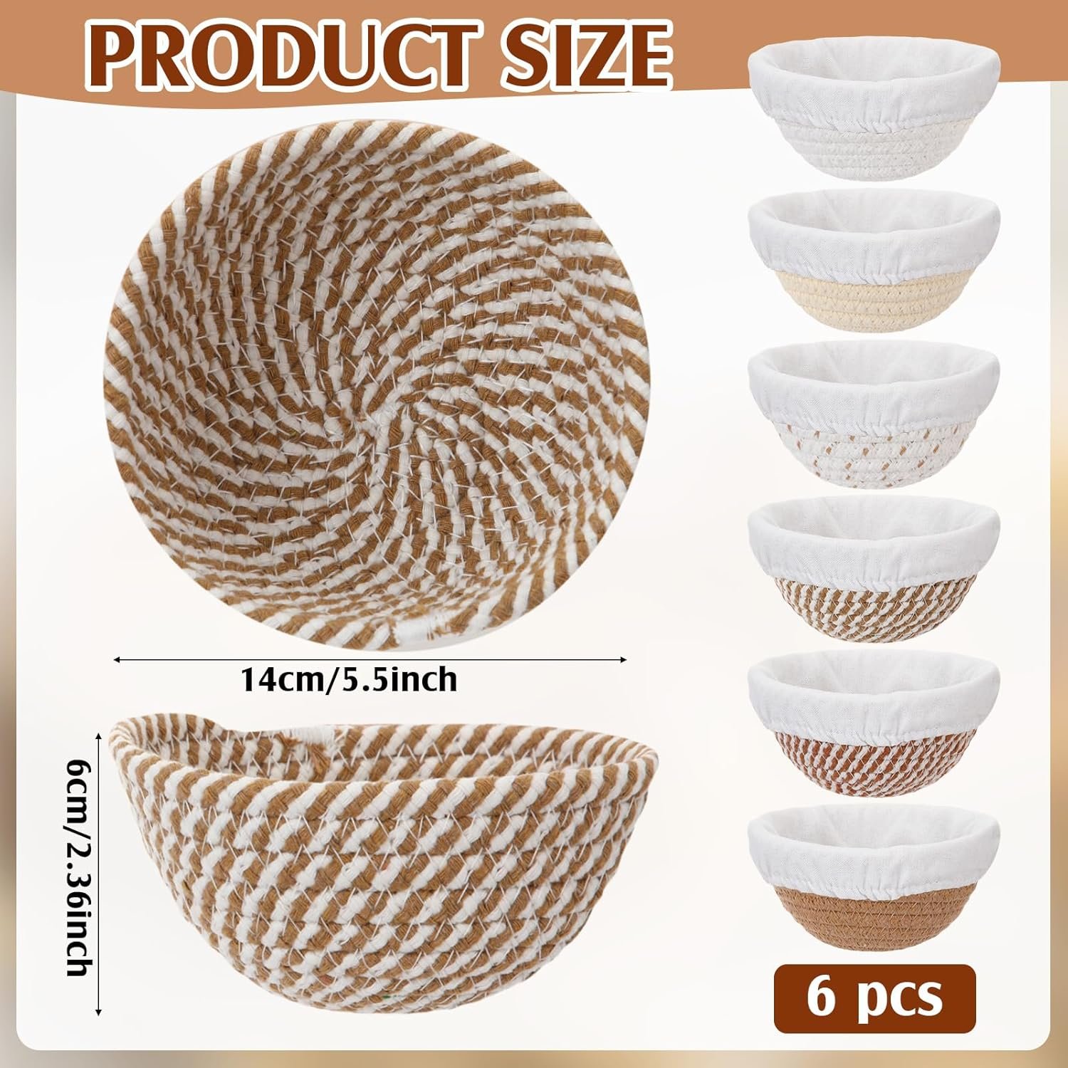 Wholesale 6-Pack 5.5-Inch Mini Banneton Proofing Baskets Natural Cotton Rope with Cloth Liners 6 Colors Sourdough Baking Kit Factory Wholesale 6-Pack 5.5-Inch Mini Banneton Proofing Baskets Natural Cotton Rope with Cloth Liners 6 Colors Sourdough Baking Kit Factory