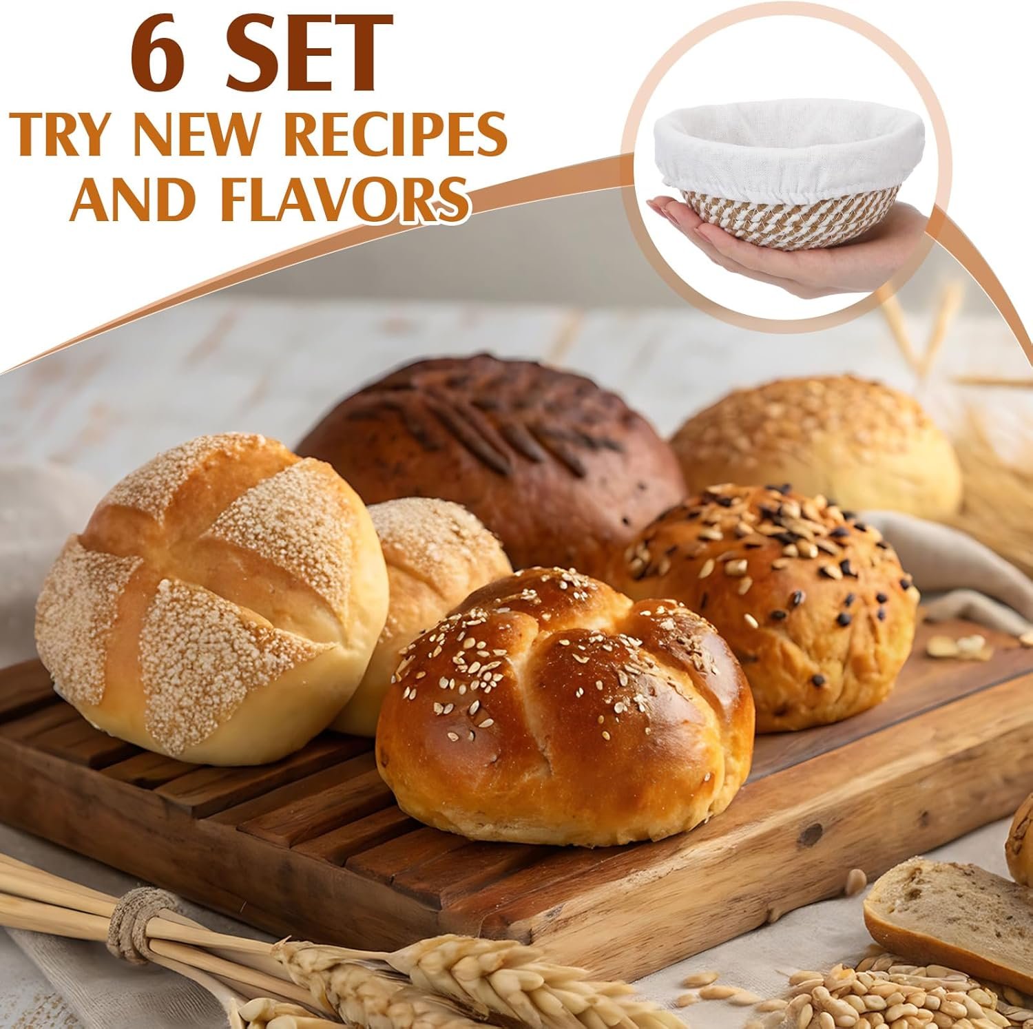 Wholesale 6-Pack 5.5-Inch Mini Banneton Proofing Baskets Natural Cotton Rope with Cloth Liners 6 Colors Sourdough Baking Kit Factory Wholesale 6-Pack 5.5-Inch Mini Banneton Proofing Baskets Natural Cotton Rope with Cloth Liners 6 Colors Sourdough Baking Kit Factory