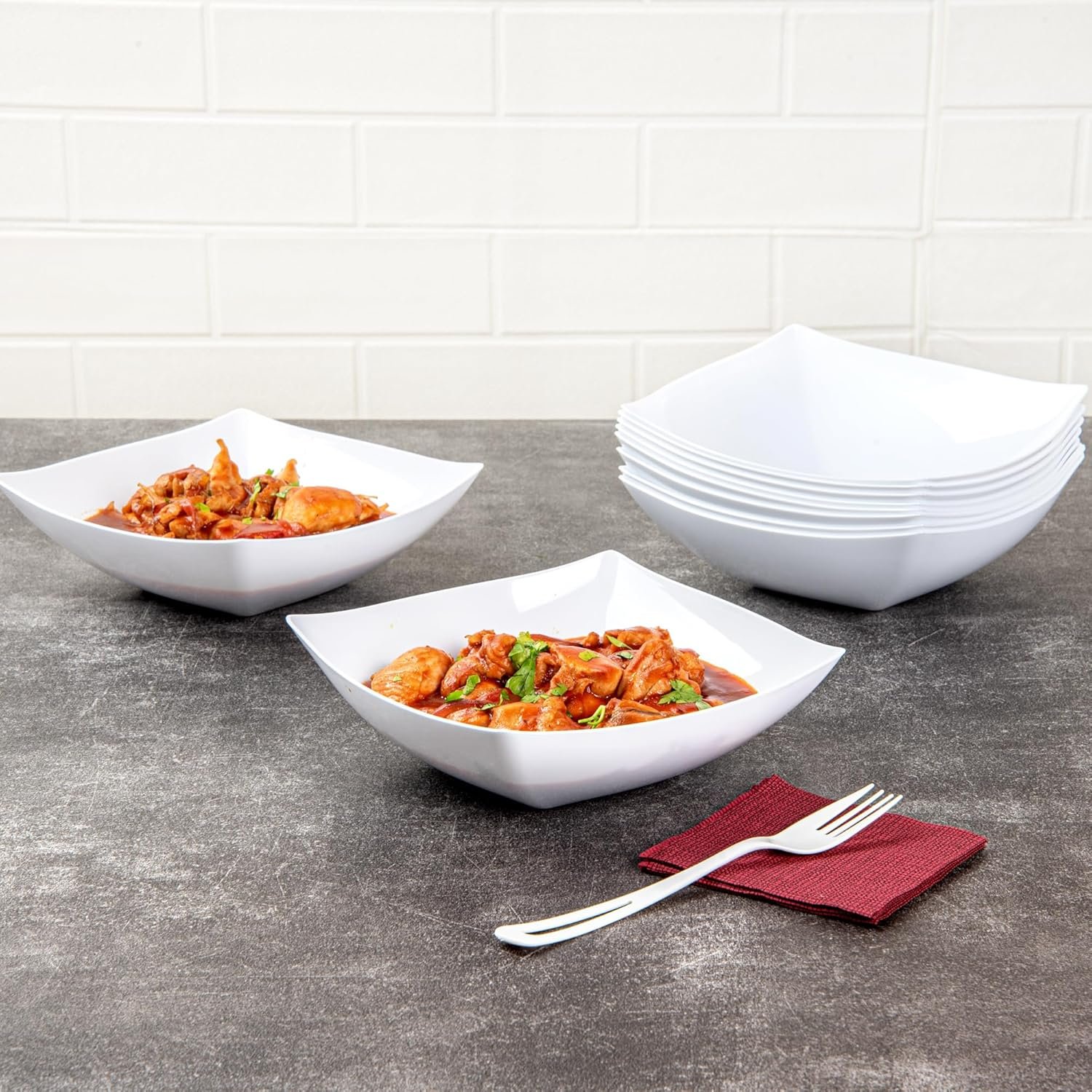 Wholesale 32 Ounce 10 Square Fancy Disposable Plastic Salad Bowls Durable Heavy-Duty White for Warm and Cold Foods Factory