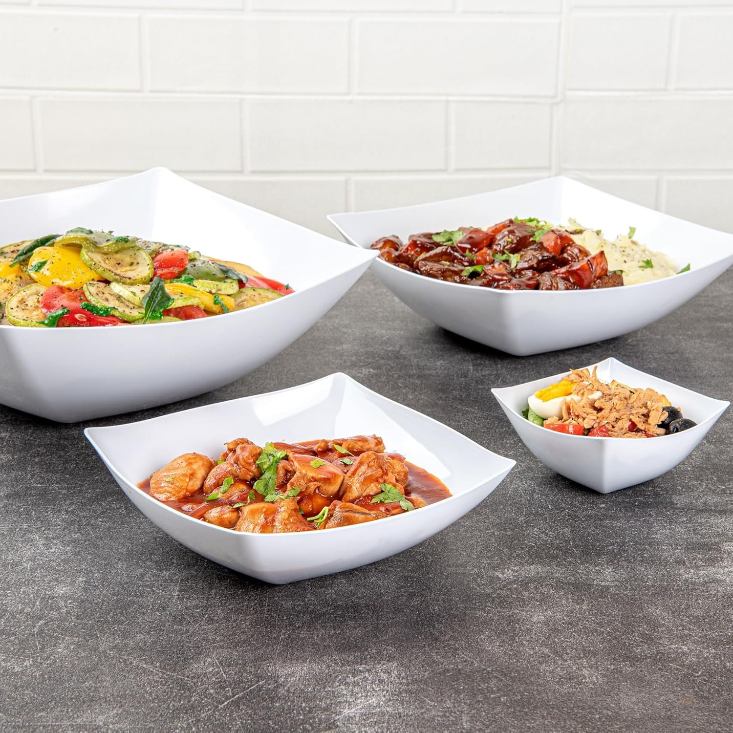 Wholesale 32 Ounce 10 Square Fancy Disposable Plastic Salad Bowls Durable Heavy-Duty White for Warm and Cold Foods Factory