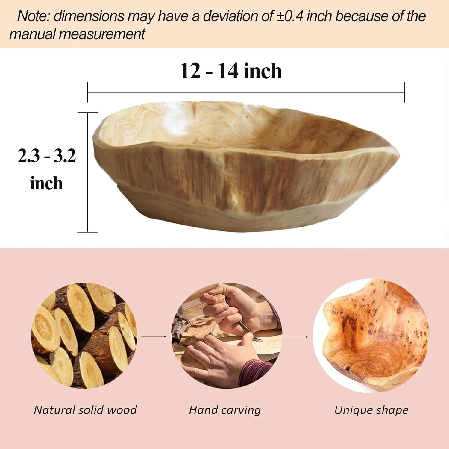 OEM Decorative Natural Wooden Fruit Bowl Irregular Rustic Hand-Carved Serving Dish for Snacks Candy Keys Home Decor 12-14 Inch Diameter Factory