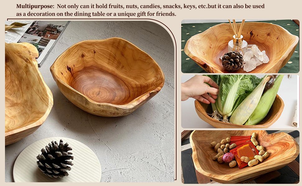 OEM Decorative Natural Wooden Fruit Bowl Irregular Rustic Hand-Carved Serving Dish for Snacks Candy Keys Home Decor 12-14 Inch Diameter Factory