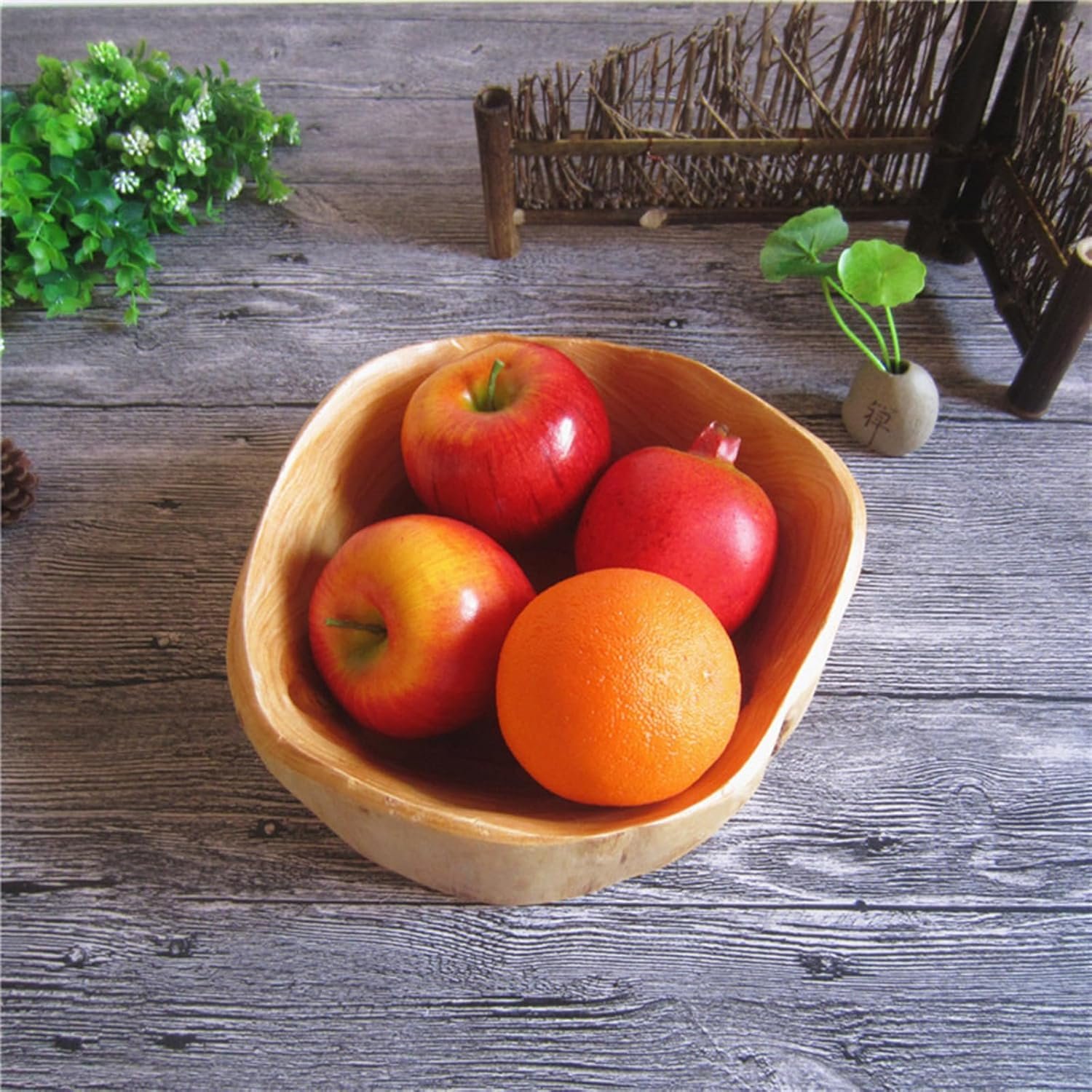 OEM Decorative Natural Wooden Fruit Bowl Irregular Rustic Hand-Carved Serving Dish for Snacks Candy Keys Home Decor 12-14 Inch Diameter Factory