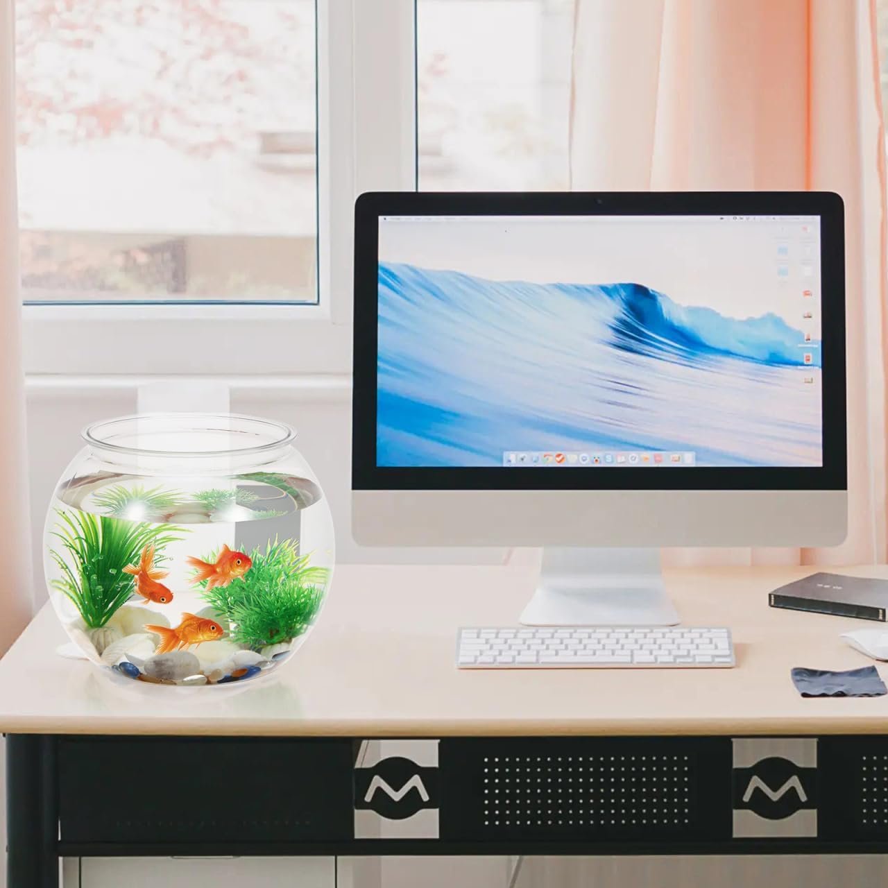 OEM 1.5 Gallon Clear Plastic Round Fish Bowl Desktop Aquarium Tank Home Office Decor Small Ornamental supplier