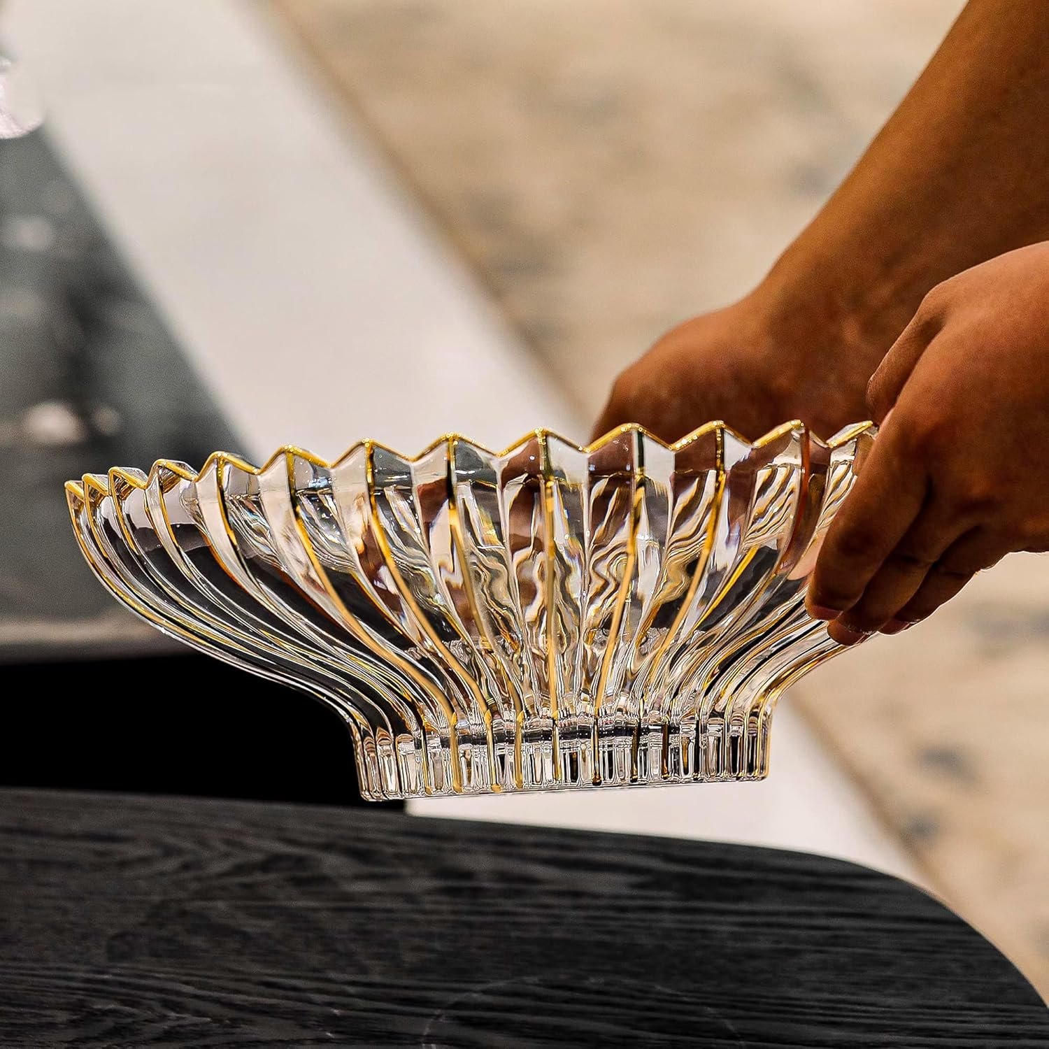 Wholesale Hand-Painted Gold Decorative Bowl 12-Inch Diameter Fruit Bowl Kitchen Table Centerpiece Home Decor (Gold) Factory