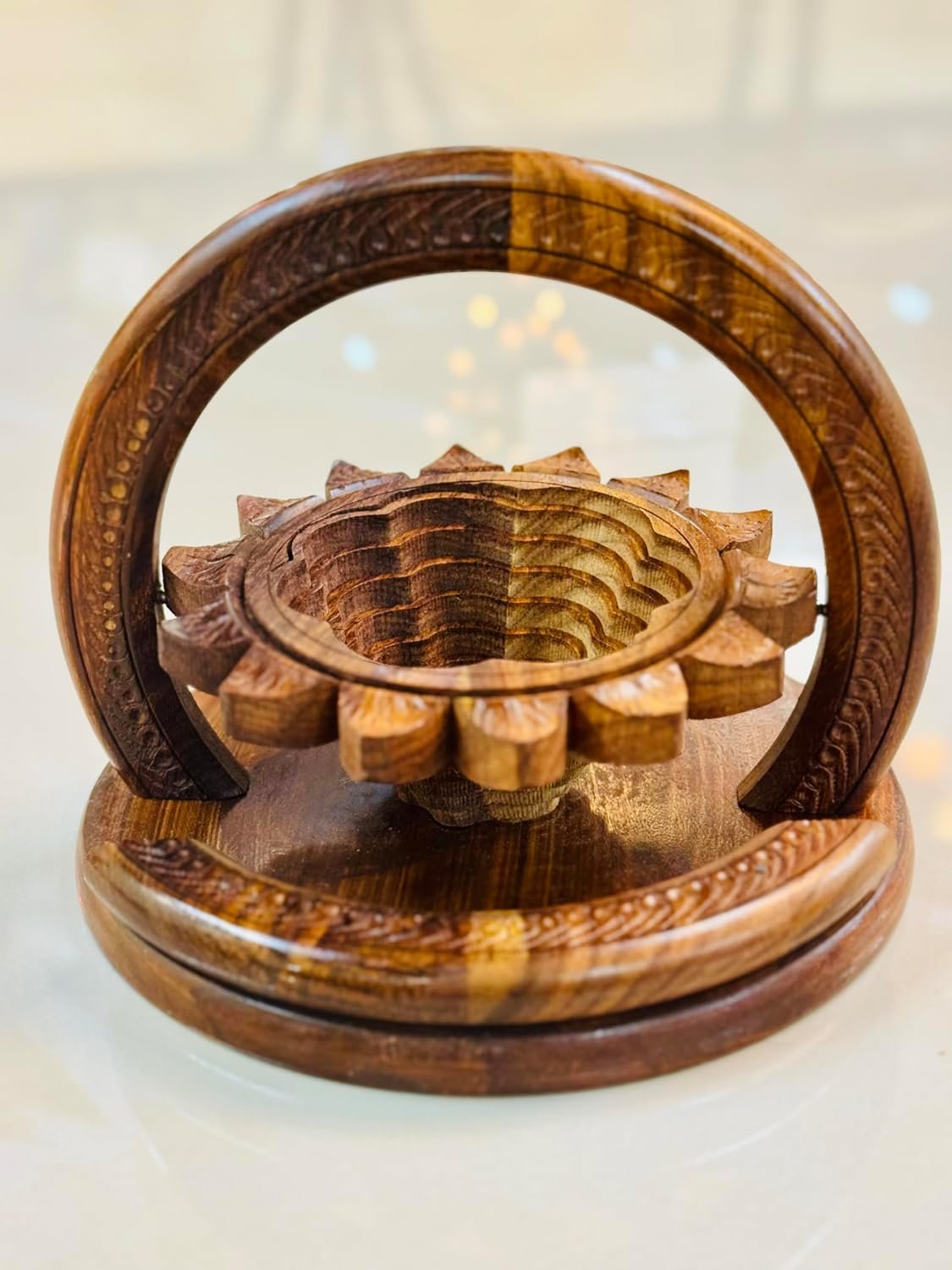 OEM 8-Inch Handmade Collapsible Rosewood Basket Sunflower Design Single Bowl for Fruit Bread Trivet Folds Flat Easy Storage Unique Centerpiece Gift Manufacturer