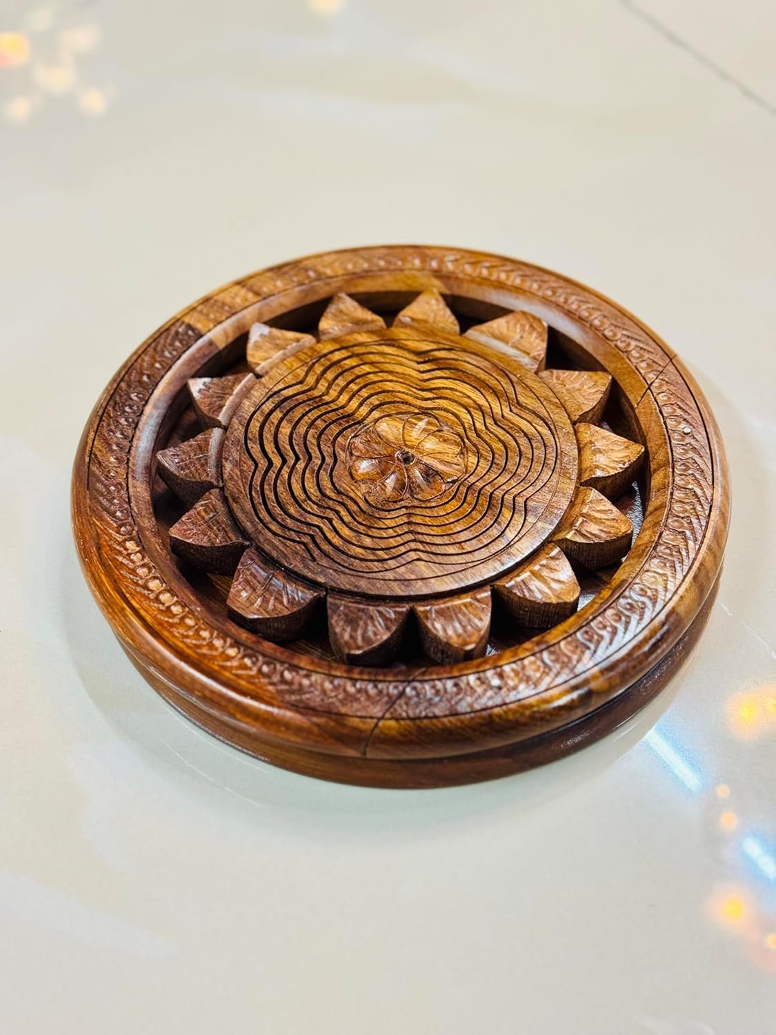 OEM 8-Inch Handmade Collapsible Rosewood Basket Sunflower Design Single Bowl for Fruit Bread Trivet Folds Flat Easy Storage Unique Centerpiece Gift Manufacturer