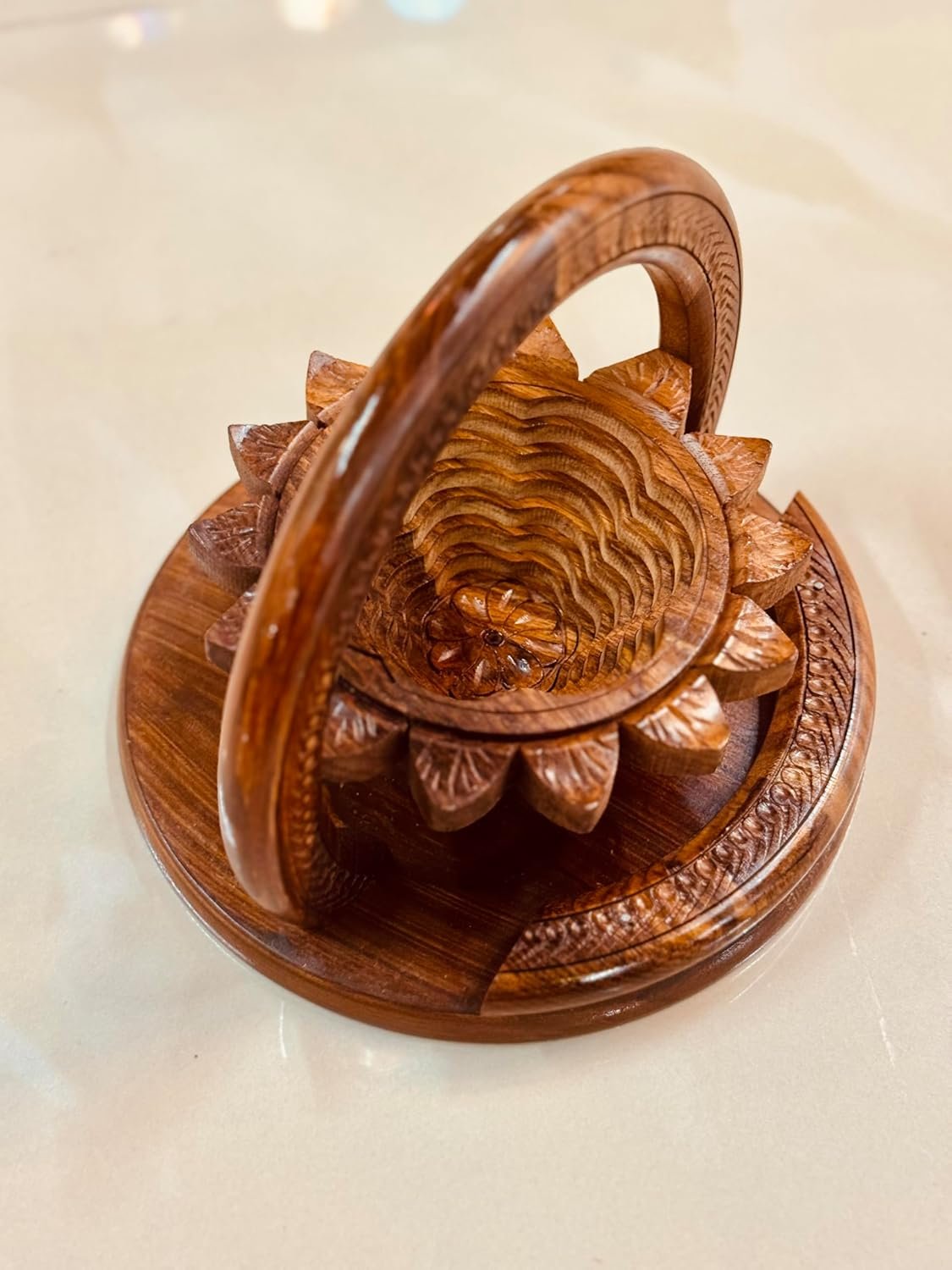 OEM 8-Inch Handmade Collapsible Rosewood Basket Sunflower Design Single Bowl for Fruit Bread Trivet Folds Flat Easy Storage Unique Centerpiece Gift Manufacturer