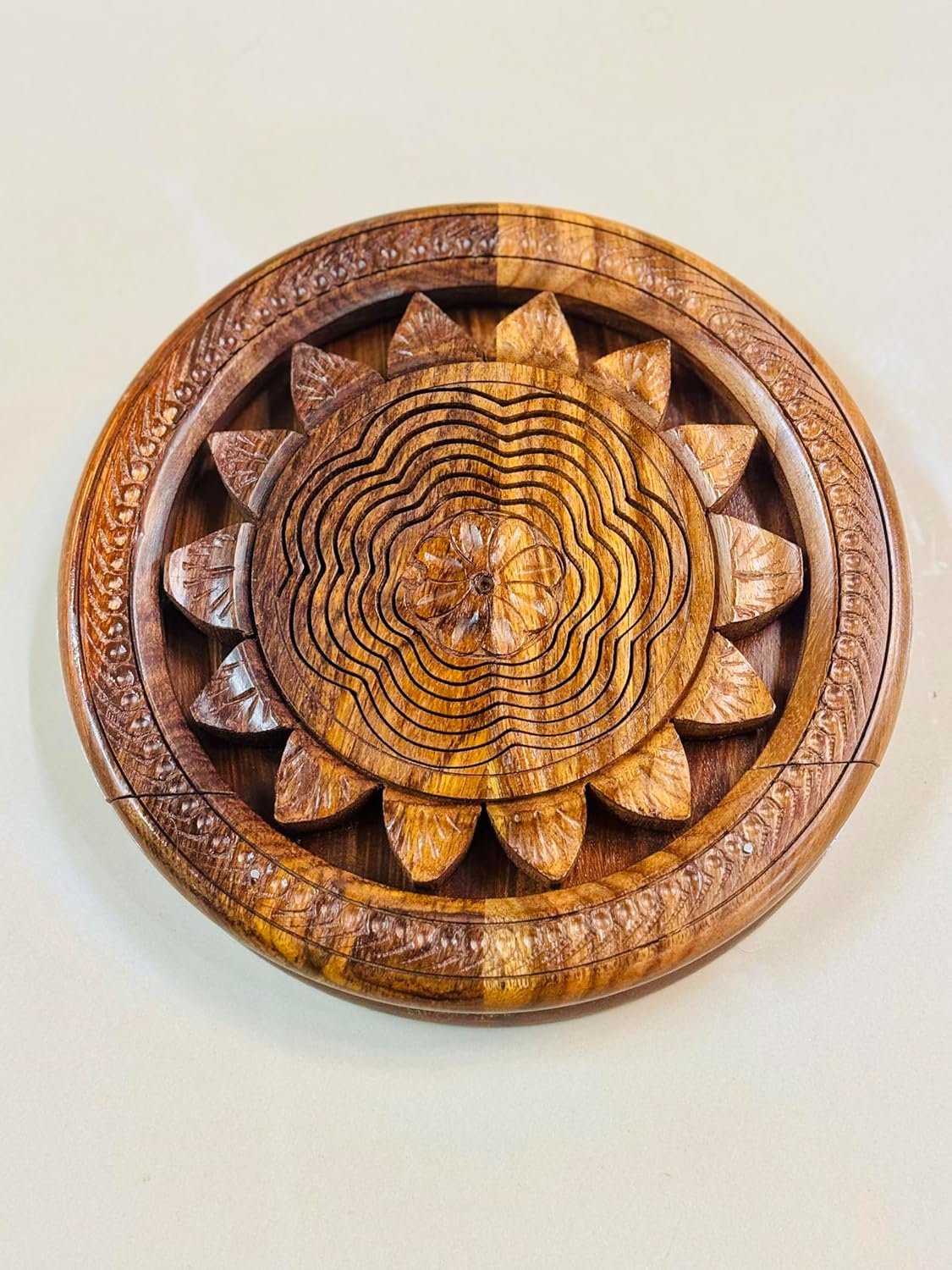 OEM 8-Inch Handmade Collapsible Rosewood Basket Sunflower Design Single Bowl for Fruit Bread Trivet Folds Flat Easy Storage Unique Centerpiece Gift Manufacturer