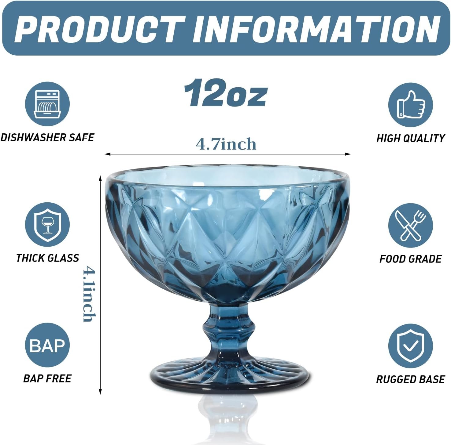 Wholesale Vintage 12oz Glass Ice Cream Bowls Set of 6 Diamond Purple Small Dessert Dishes for Fruit Pudding Trifle Parfait supplier