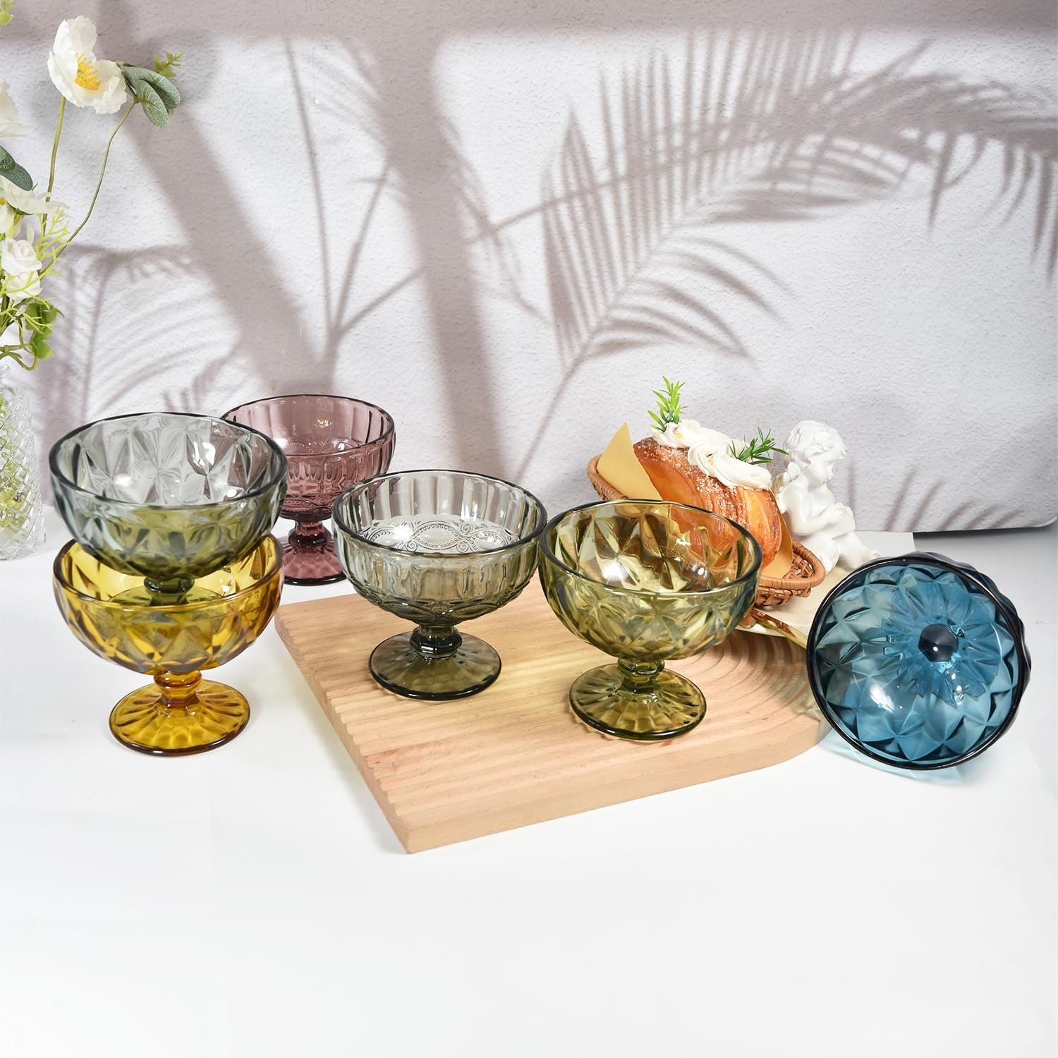 Wholesale Vintage 12oz Glass Ice Cream Bowls Set of 6 Diamond Purple Small Dessert Dishes for Fruit Pudding Trifle Parfait supplier