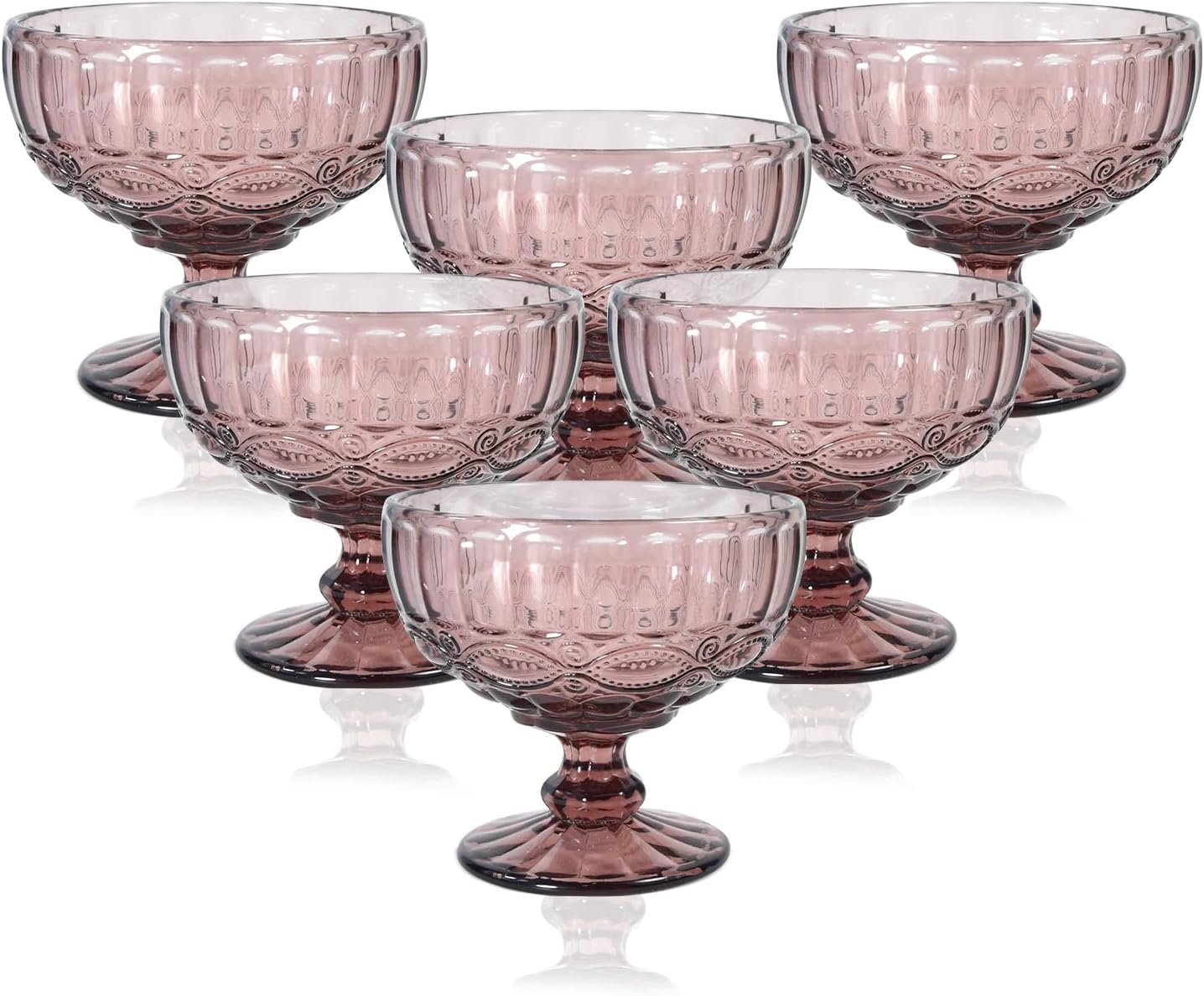 Vintage Glass Ice Cream Bowls Set of 6, 12 Oz Diamond Purple Small Dessert Bowls for Coconut Peach Ice Cream Fruit Pudding Trifle Parfait(12 Oz, Serpentine)
