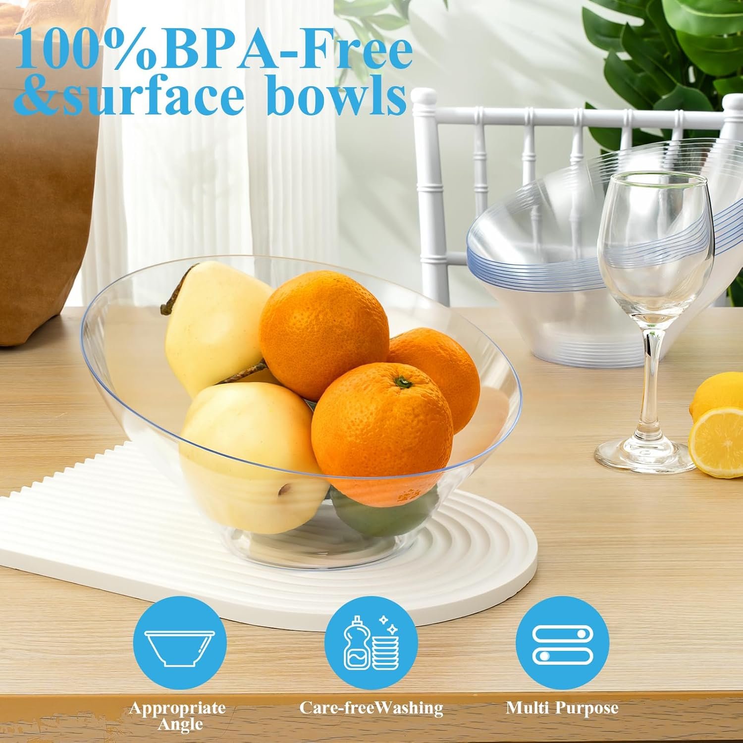 Wholesale 54oz Clear Plastic Angled Disposable Serving Bowls 12 Pack for Chips Snacks Fruit Salad Parties Catering Christmas Factory