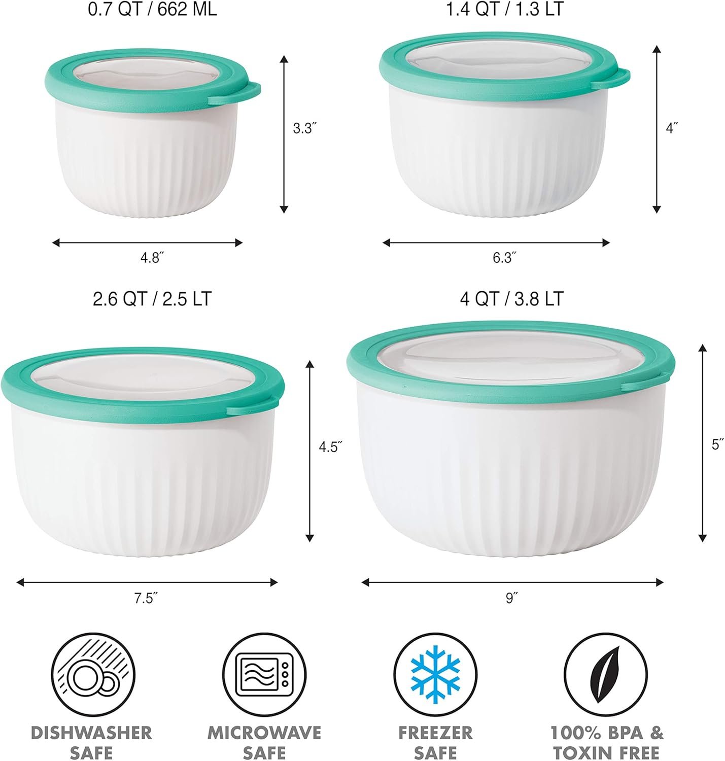 Wholesale Prep Store and Serve Plastic Bowl with See-Thru Lid Dishwasher Microwave and Freezer Safe 4 qt White Aqua Factory