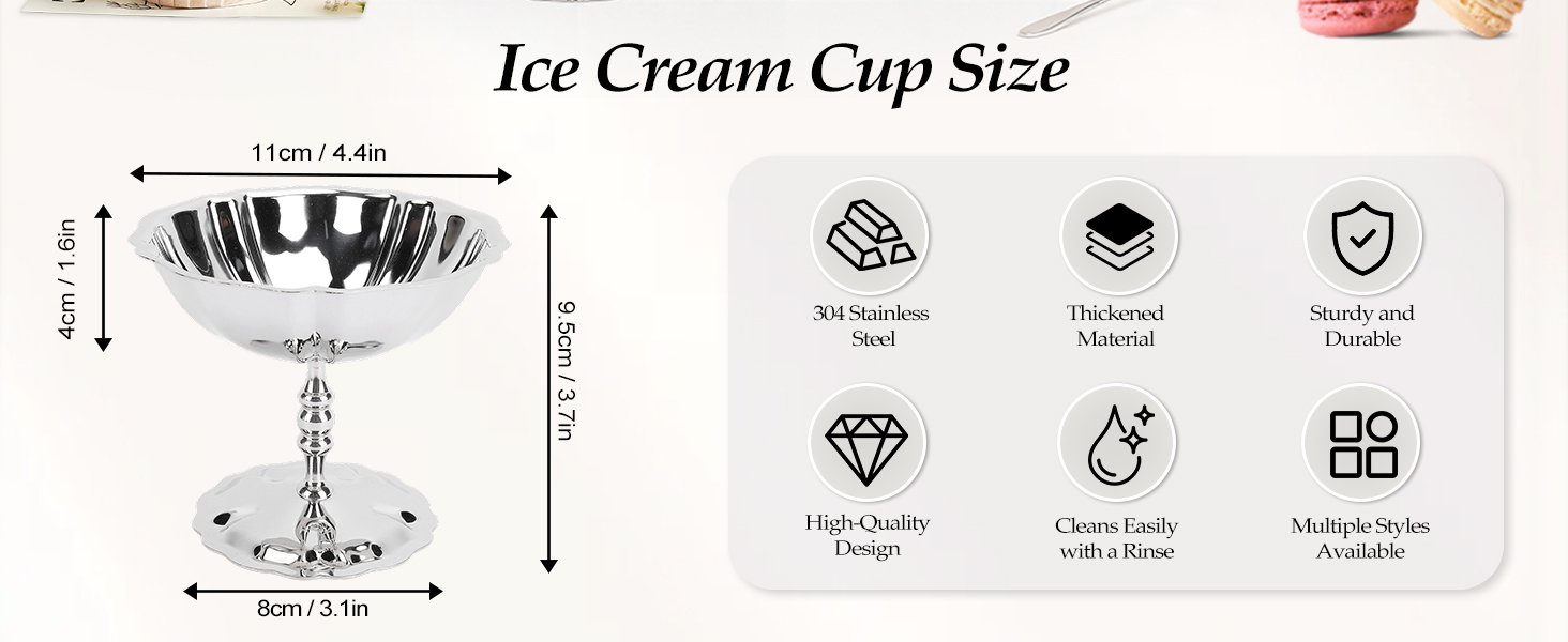 OEM Stainless Steel Tall Footed Ice Cream Cups Dessert Serving Bowls Sundae Trifle for Custard Mousse Salad Parties Factory