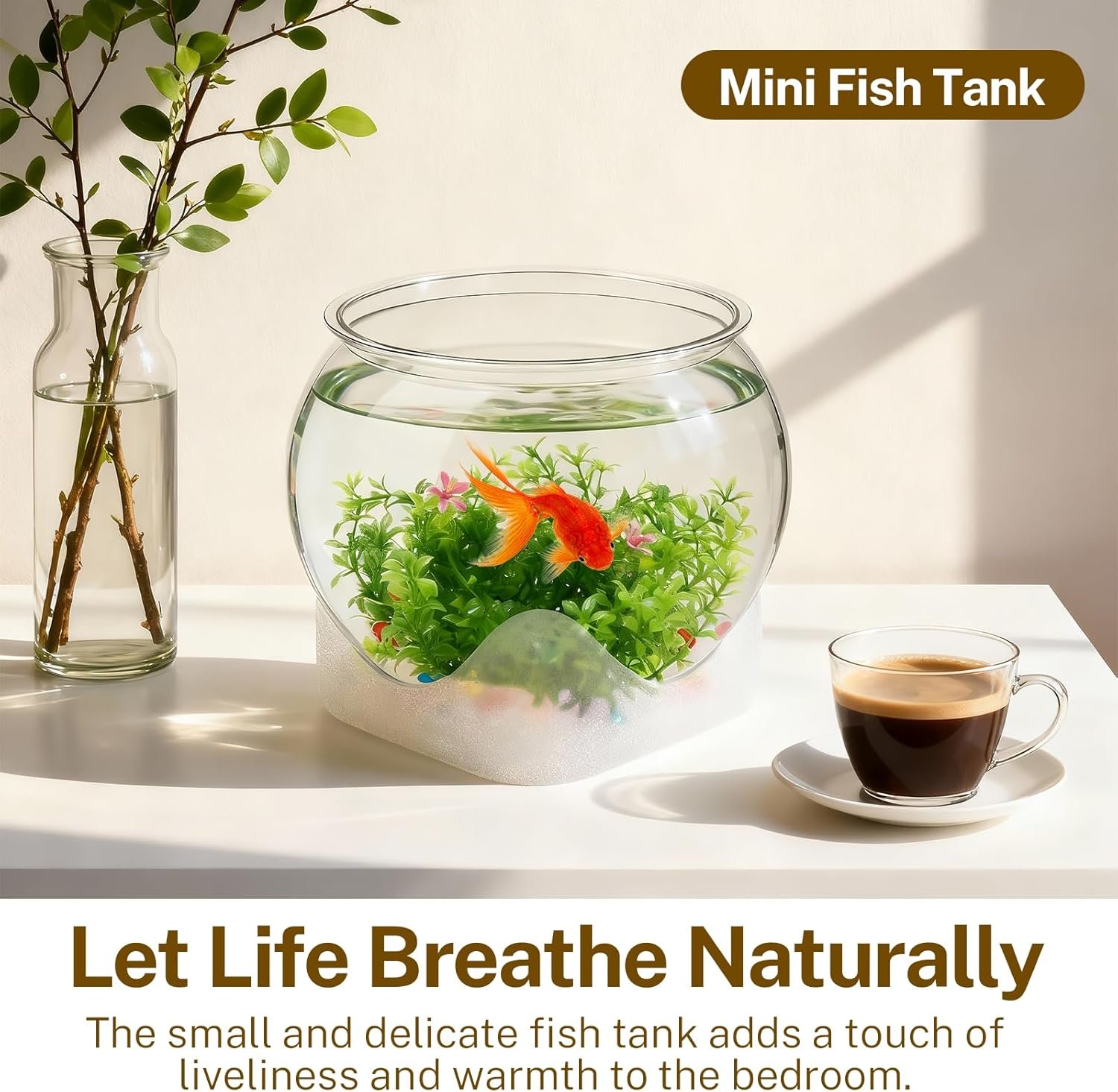 OEM Scratch-Resistant Shatterproof Plastic Betta Fish Bowl Aquarium Mini Desktop Hydroponic Tank 0.92 Gallon 3.5L Factory