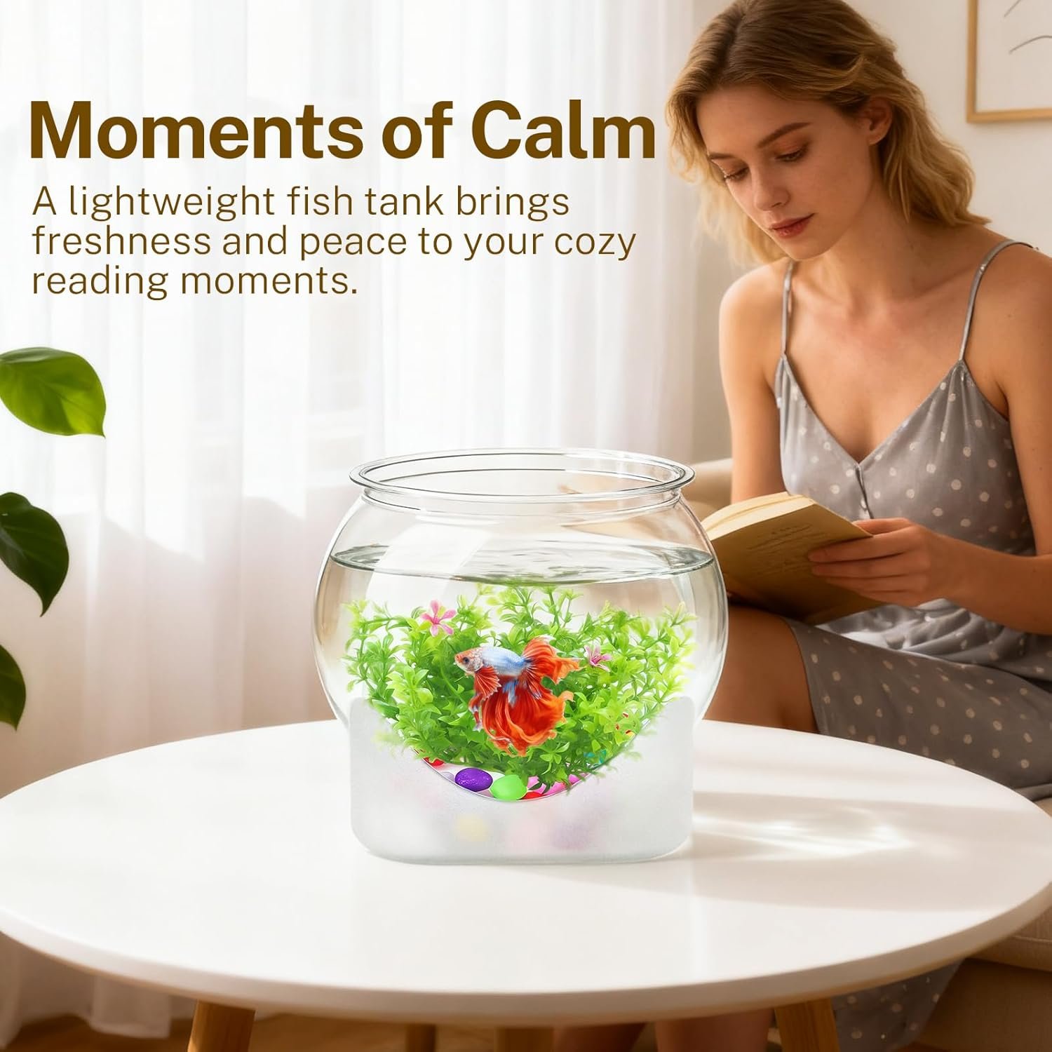 OEM Scratch-Resistant Shatterproof Plastic Betta Fish Bowl Aquarium Mini Desktop Hydroponic Tank 0.92 Gallon 3.5L Factory