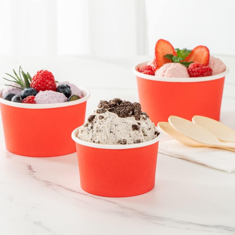 Wholesale 3-Ounce Dessert Cups 50 Disposable Ice Cream Cups Lids Sold Separately Heavy-Duty Red Paper Frozen Yogurt Bowls for Hot and Cold Foods Perfect for Gelato or Mousse Factory