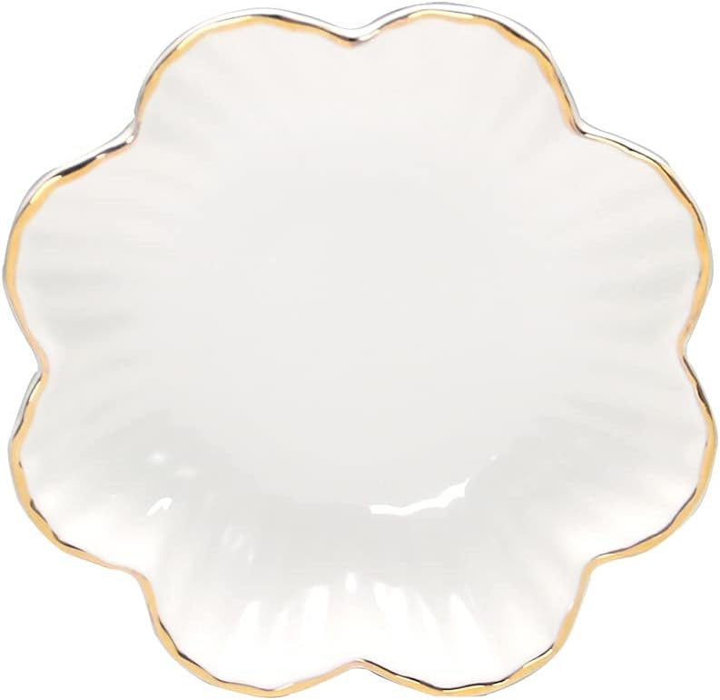 Porcelain Serving Dish,Ceramics Flower Relish Tray with Metallic Rim,Serving Bowls for Wedding,Party Perfect for Small Cereal, Pasta, Salad, Candy and Snacks White 8 inch (8 inch)