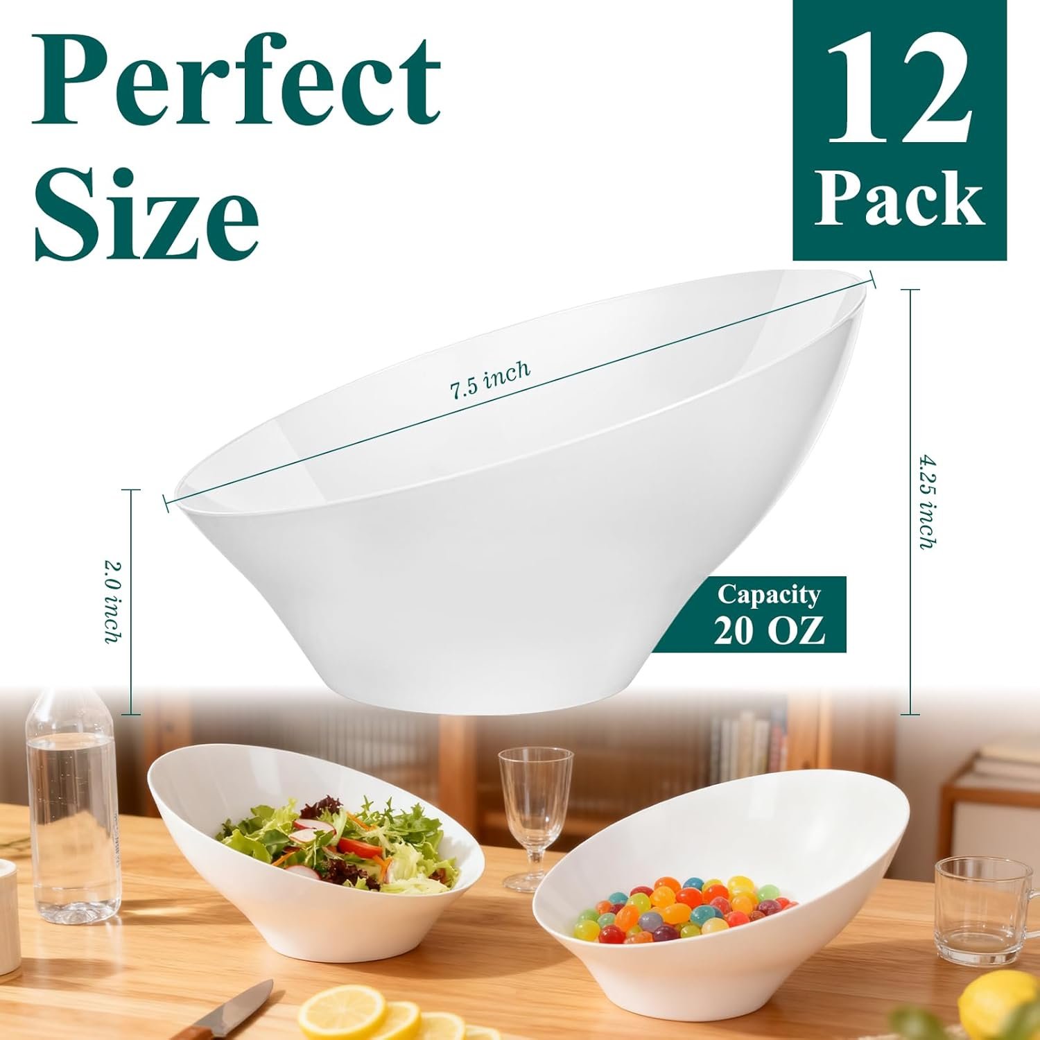 Wholesale 12 Pack 20oz White Plastic Disposable Party Bowls for Chips Candy Salad Snacks Fruit Factory