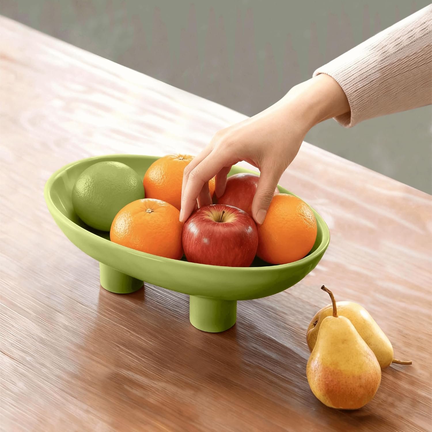 OEM 10-Inch Oval Three-Leg Ceramic Fruit Bowl Serving Dish Kitchen Counter Candy Key Holder Beige Home Decor Accent Manufacturer