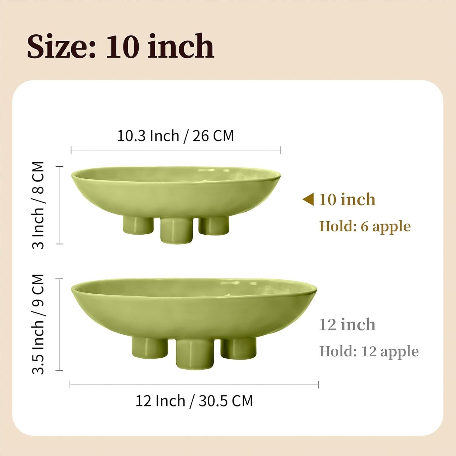 OEM 10-Inch Oval Three-Leg Ceramic Fruit Bowl Serving Dish Kitchen Counter Candy Key Holder Beige Home Decor Accent Manufacturer