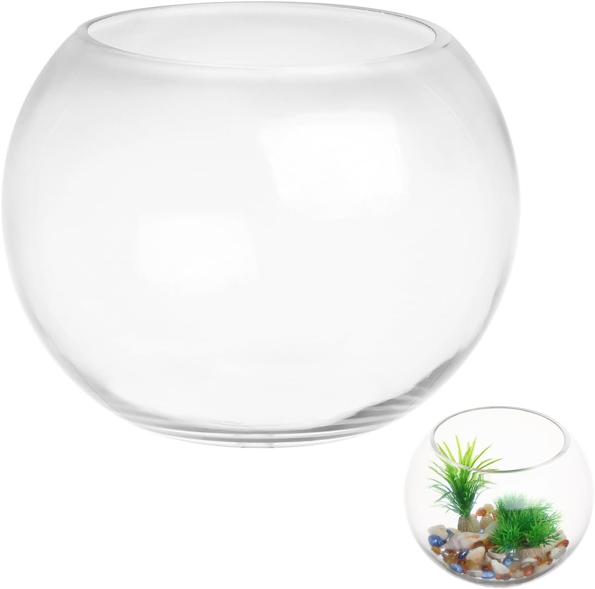 Yardwe 2 Gallon Round Glass Fish Bowl Transparent Desktop Aquarium for Goldfish and Hydroponic Plants 7.8 Inch Small Fish Tank for Home Office Decoration