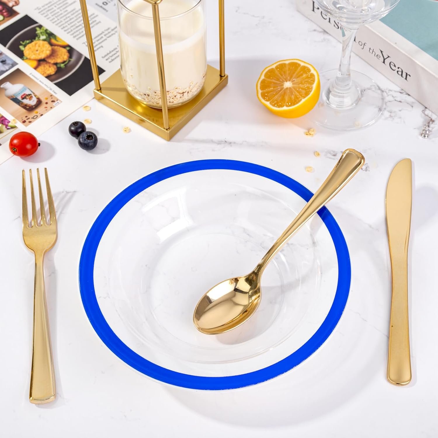 Wholesale 60Pcs 12OZ Blue and Clear Disposable Plastic Soup Bowls Premium Heavy Duty for Weddings and Independence Day Factory