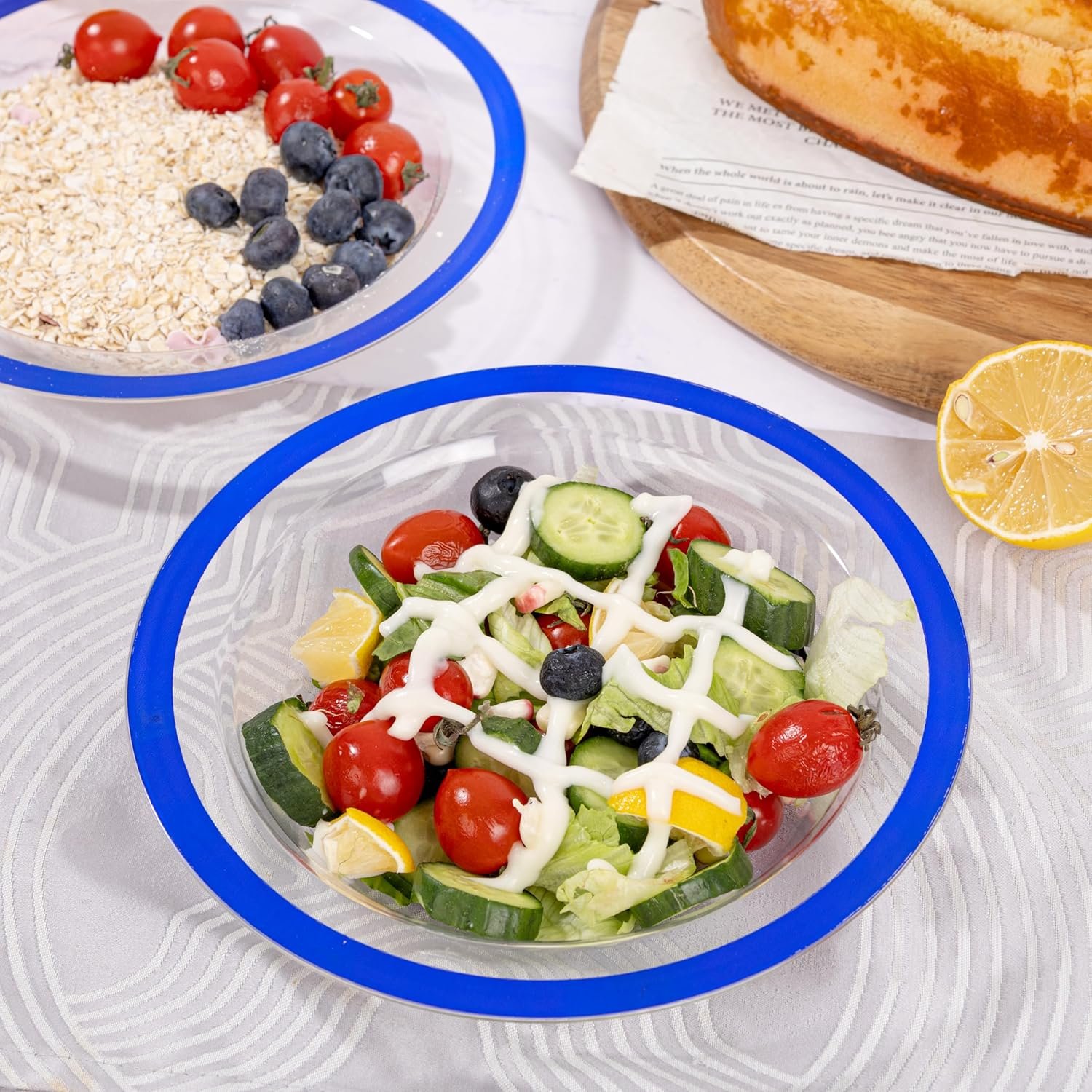 Wholesale 60Pcs 12OZ Blue and Clear Disposable Plastic Soup Bowls Premium Heavy Duty for Weddings and Independence Day Factory